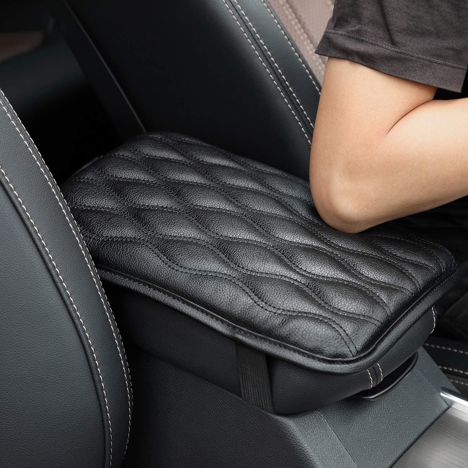 Lonimia Auto Center Console Pad, Leather Auto Armrest Cover Protector, Universal Waterproof Armrest Seat Box Cover, Car Interior Accessories for Most Car