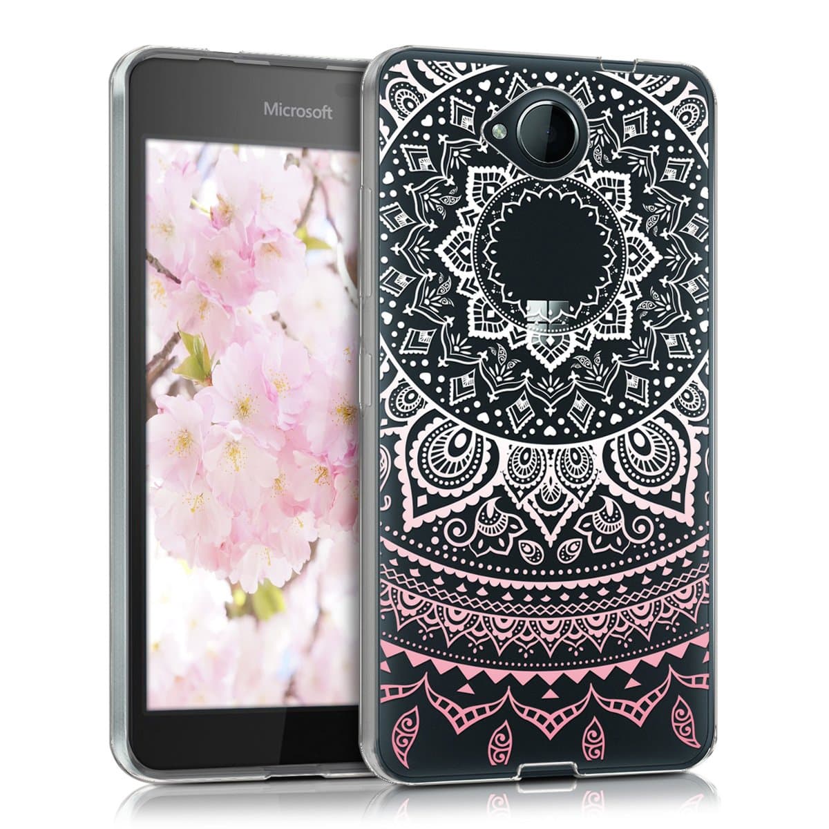 kwmobile Clear Case Compatible with Microsoft Lumia 650 - Phone Case Soft TPU Cover - Indian Sun Pink/White/Transparent