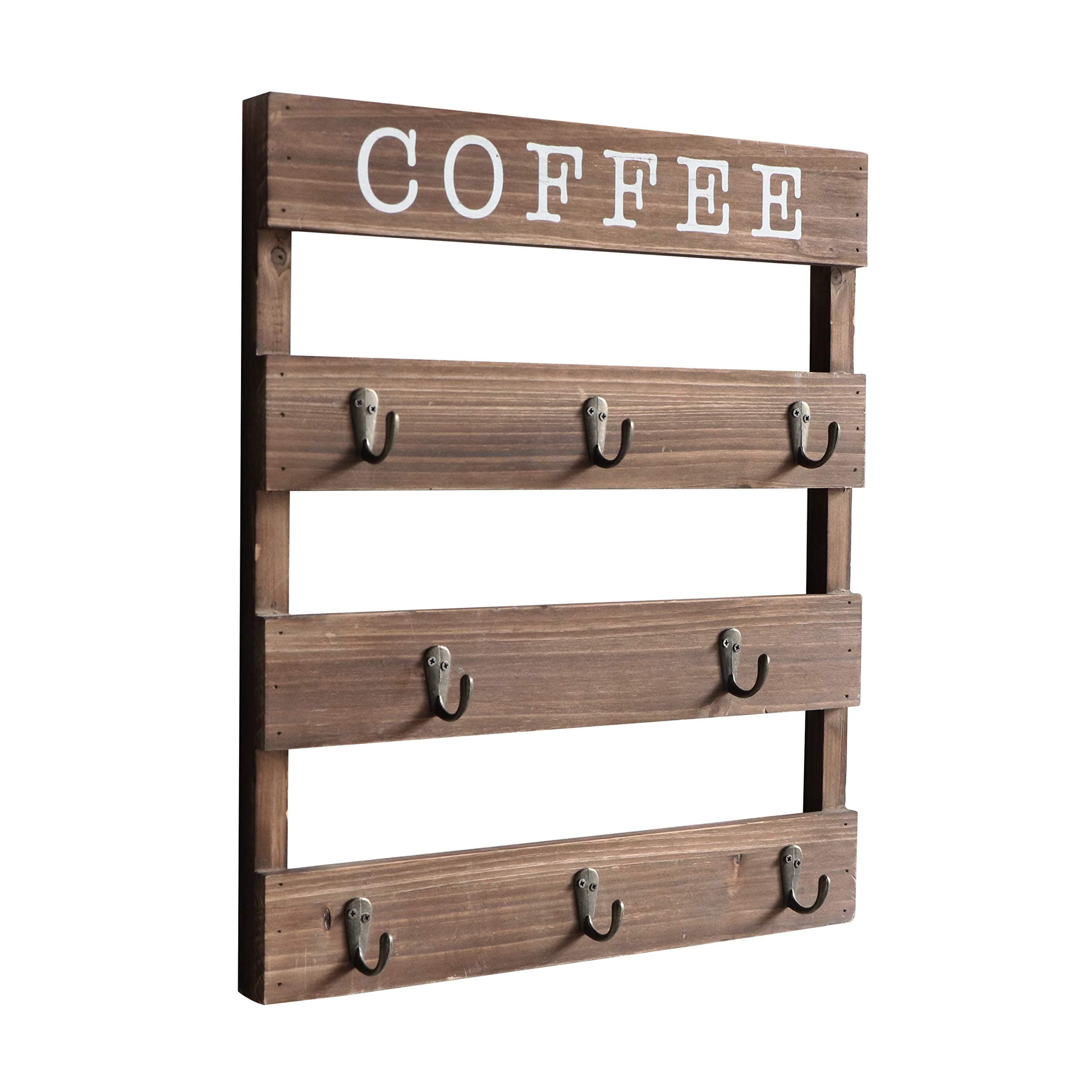 Coffee Mug Holder, Wall Mounted Rustic Wood Cup Organizer with 8 Hooks for Home, Kitchen Display Storage and Collection(Brown,15 x 2.5 X17.7 inch) Brown ESON800003