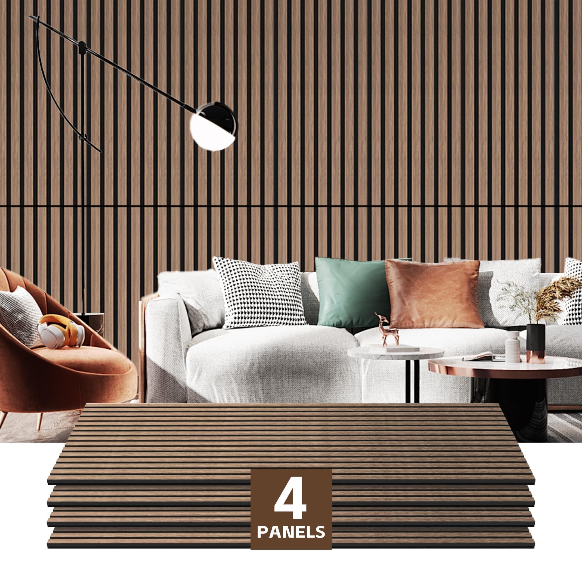 RITOLLO 4 Pack Wood Panels for Wall, 47.2"×23.6"×0.7" Wood Slat Acoustic Panels for Wall, Soundproof Panels, 3D Fluted Panels for Interior Wall Decor (Natural Walnut)