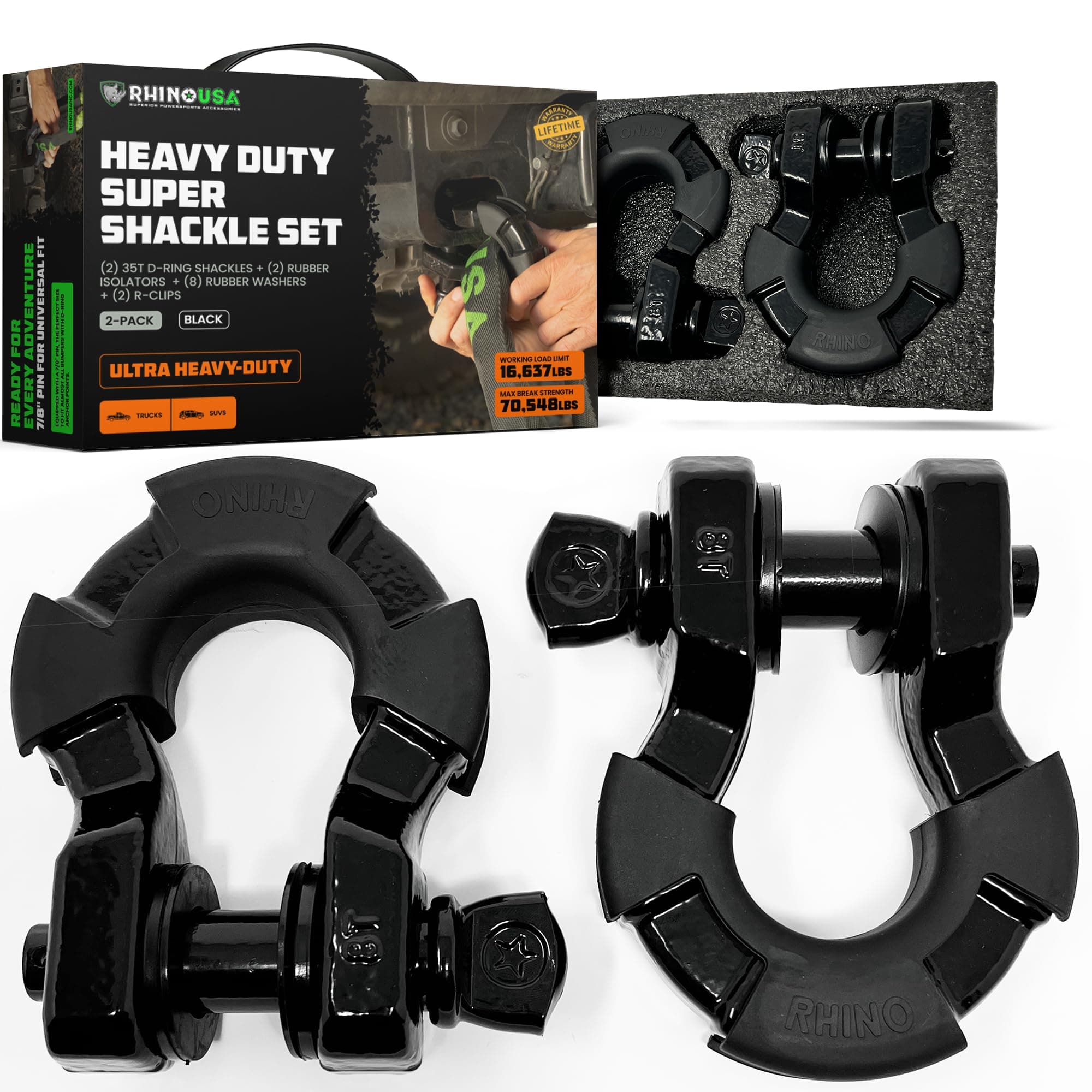 8T Super Shackle Set (2-Pack) (Black.)