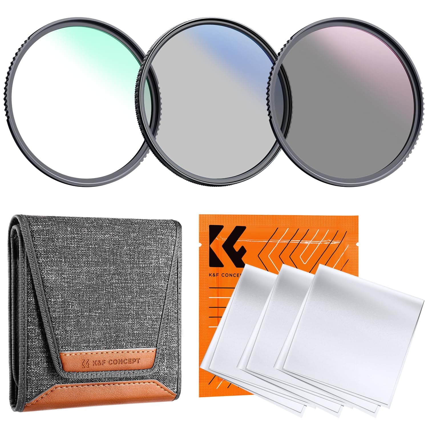 K&F CONCEPT 77mm UV/CPL/ND Lens Filter Kit (3 Pieces), 18 Multi-Layer Coatings, UV Filter + Polarizer Filter + Neutral Density Filter (ND4) + Cleaning Cloth+ Filter Pouch for Camera Lens (K-Series)