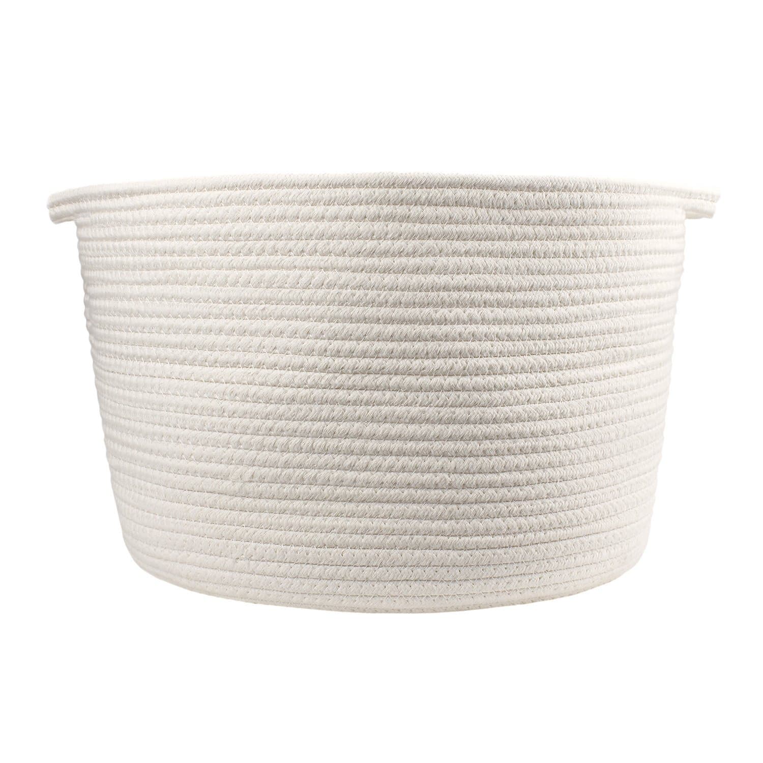 Life Glow Cotton Rope Storage Baskets With Handles Soft Durable Toy Storage Nursery Bins Home Decorations, Large, White