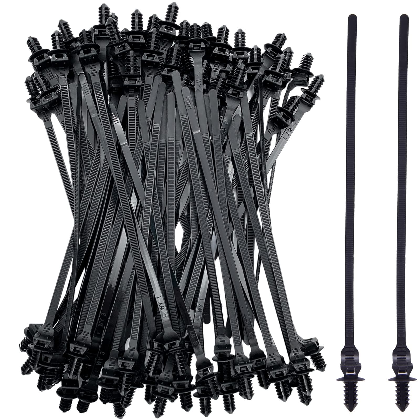 80 Pack Nylon Push Mount Cable Zip Tie, 8.3"x0.18" Heavy Duty Nylon Push Mount Self Locking UV Resistant Assortment for Indoor Wire Tying (Black)
