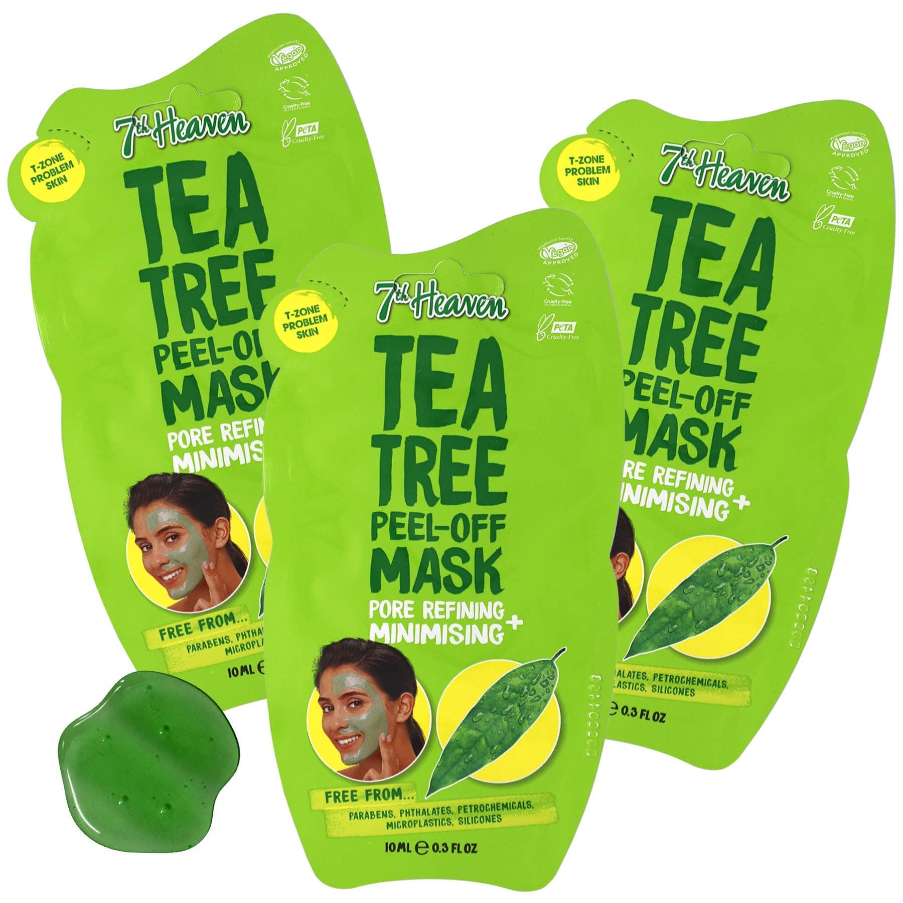 Tea Tree Easy Peel-Off Face Mask, Parabens Free, Green, 3-Pack of 0.3 Fl Oz each, 3 Sachets
