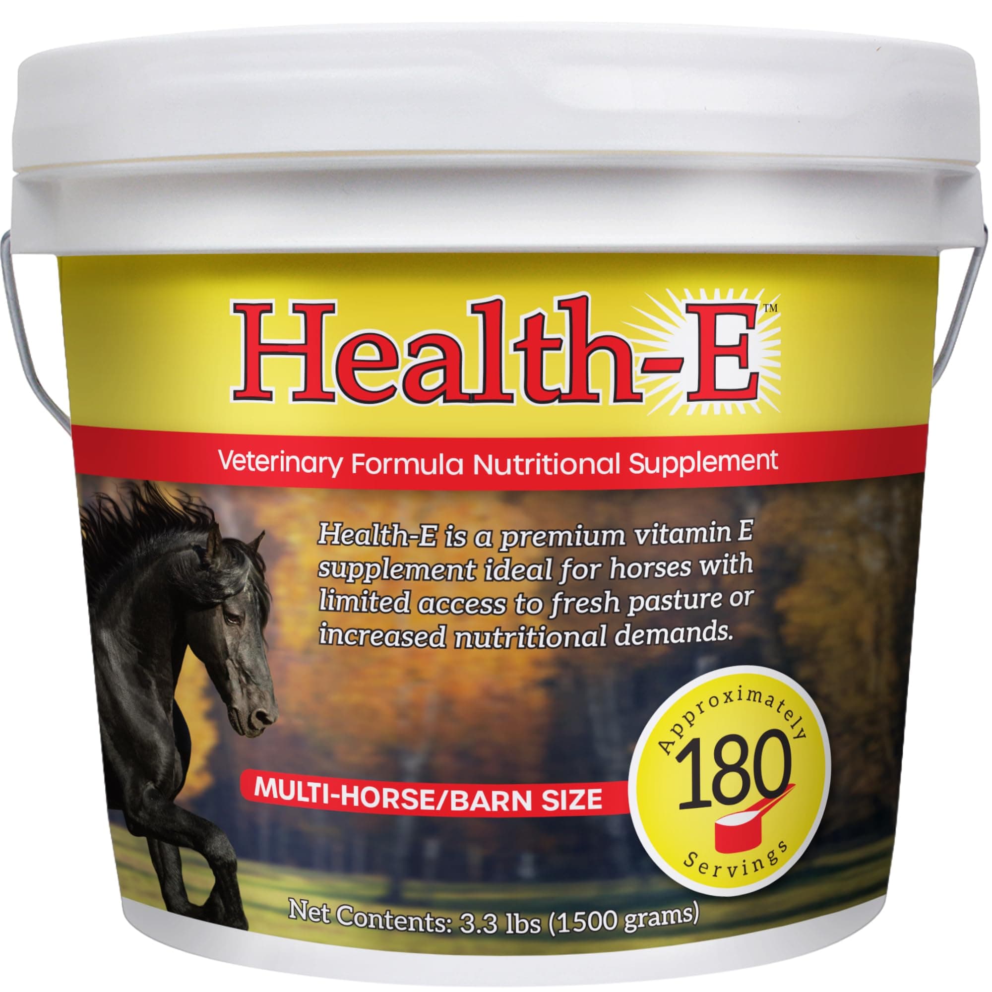 Vitamin E Supplement for Horses, High-Potency dl-Alpha Tocopherol Powder, Supports Immune Muscle Skin and Nerve Wellness, Low Sugar Starch and Fructans (180 Servings)
