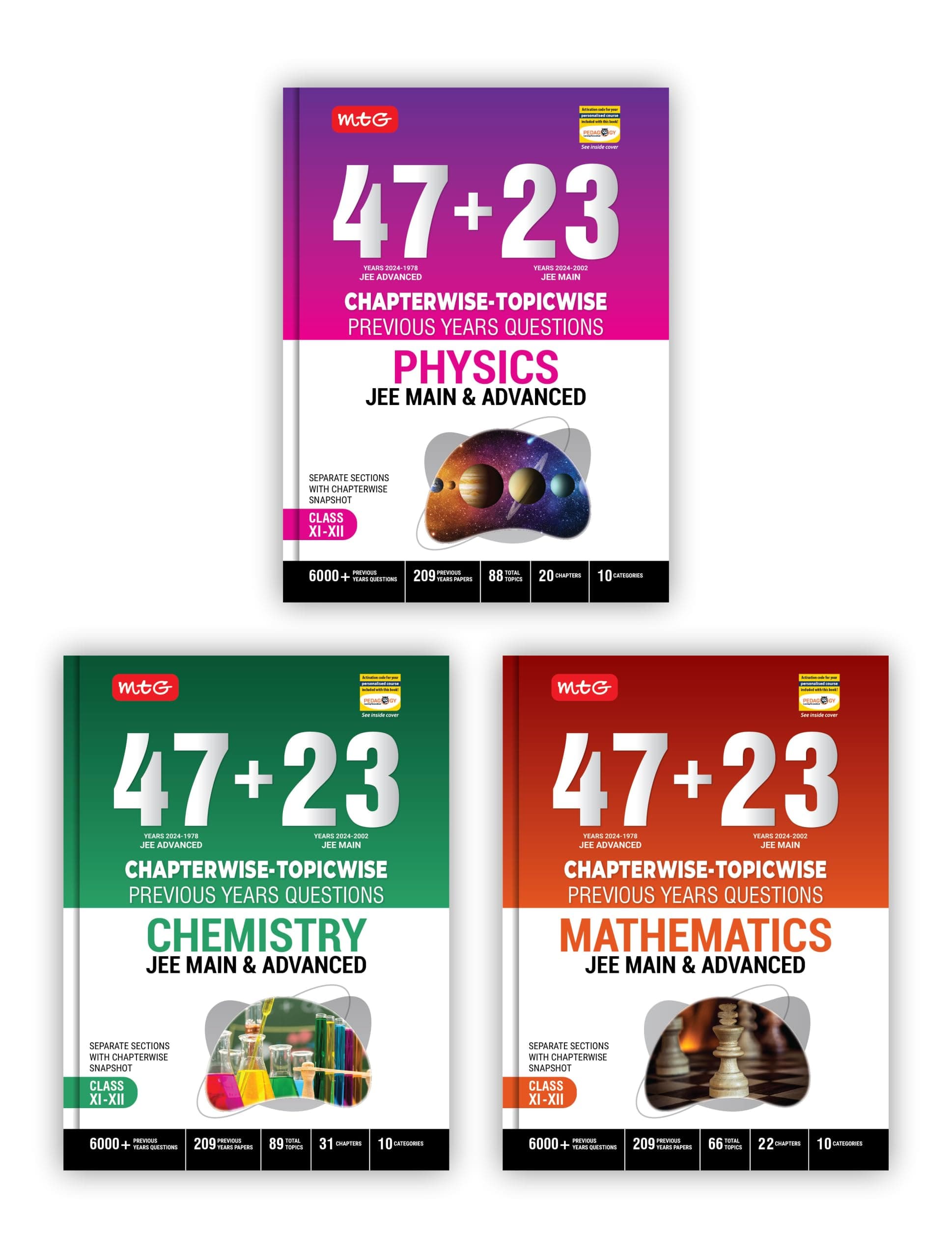 MTG 47 + 23 Years JEE Main (2024-2002) and JEE Advanced (2024-1978) Chapter-wise Topic-wise Previous Years Solved Question Papers Physics, Chemistry Mathematics Combo For 2025 exam