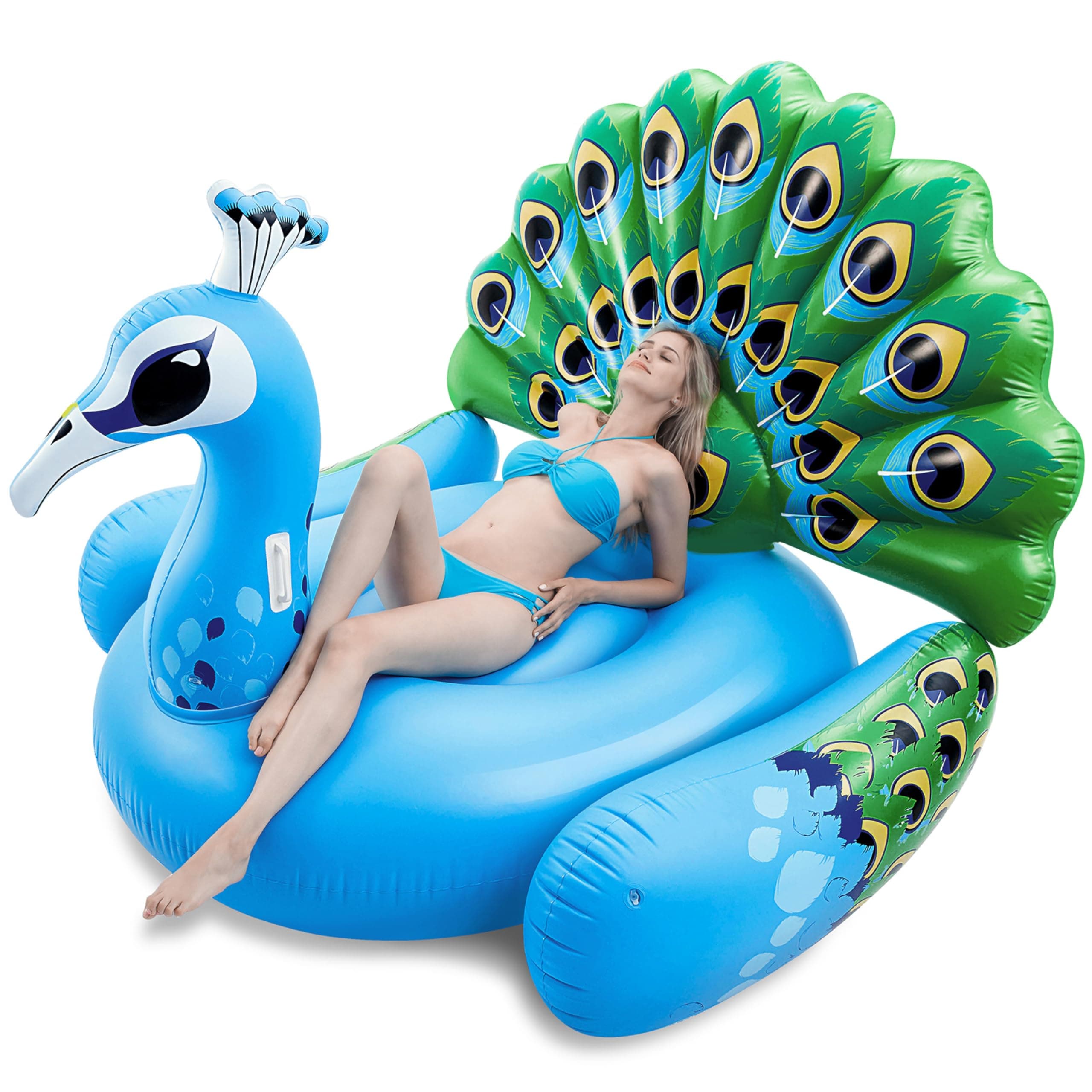 Inflatable Peacock Pool Float - Giant Peacock Fun Beach Floaties, Pool Party Decorations Adult Size Inflatable Animal Summer Swim Pool Raft Lounge for Adults