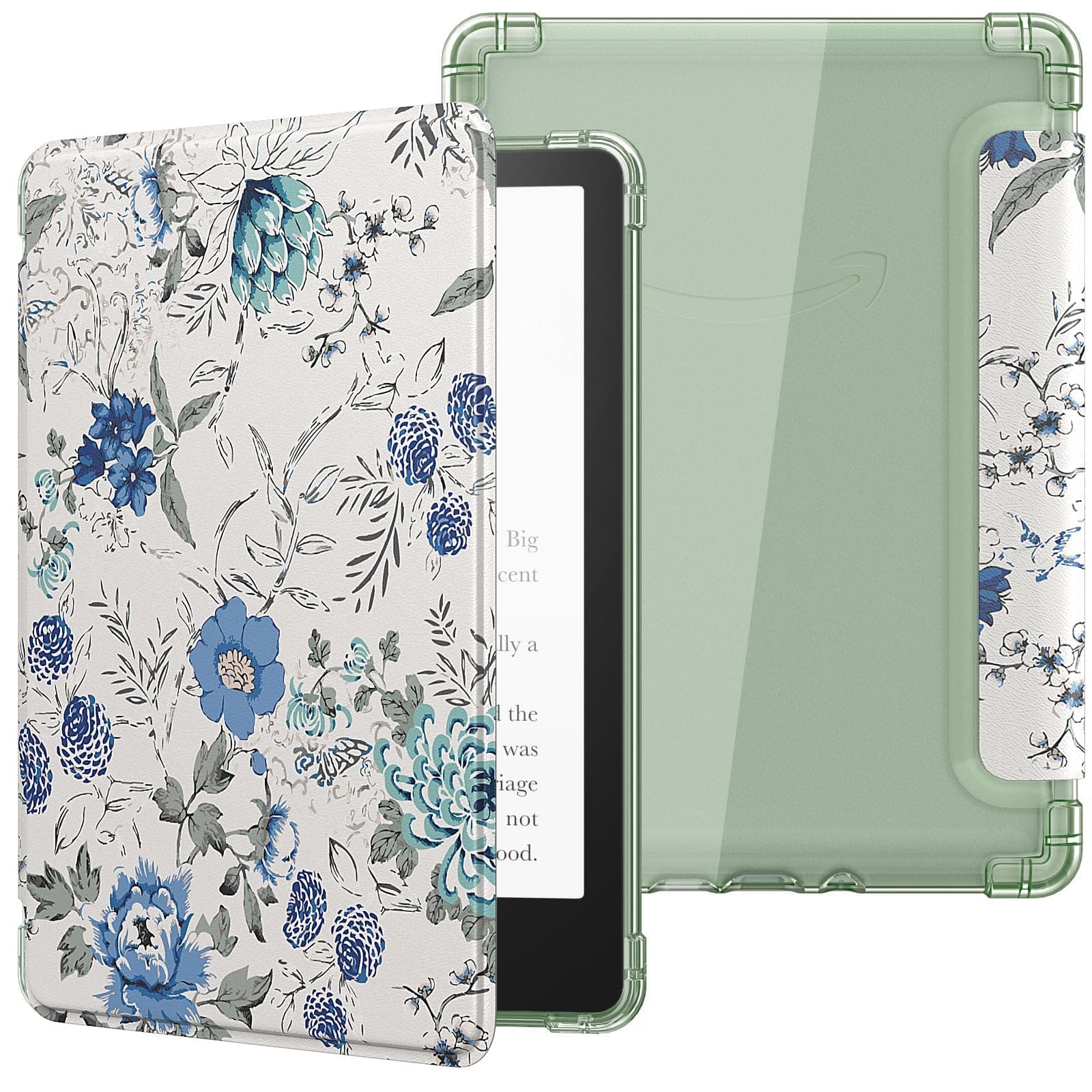 MoKo Case for 6" Kindle (11th Generation-2024/2022 Release), Ultra Clear Soft Flexible Transparent TPU Back Cover Light Shell with Auto Wake/Sleep for Kindle 11th Generation 2024, White Blue Floral