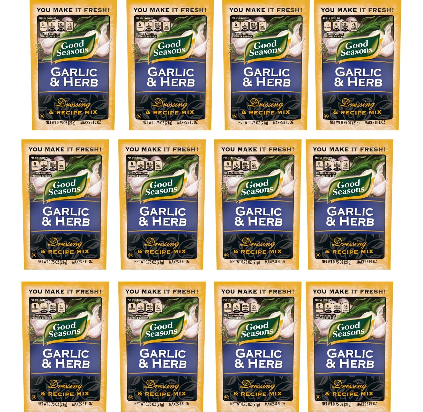 Good Seasons Salad Dressing & Recipe Mix .6-.75oz Packets (Pack of 12) (Garlic & Herb .75oz)