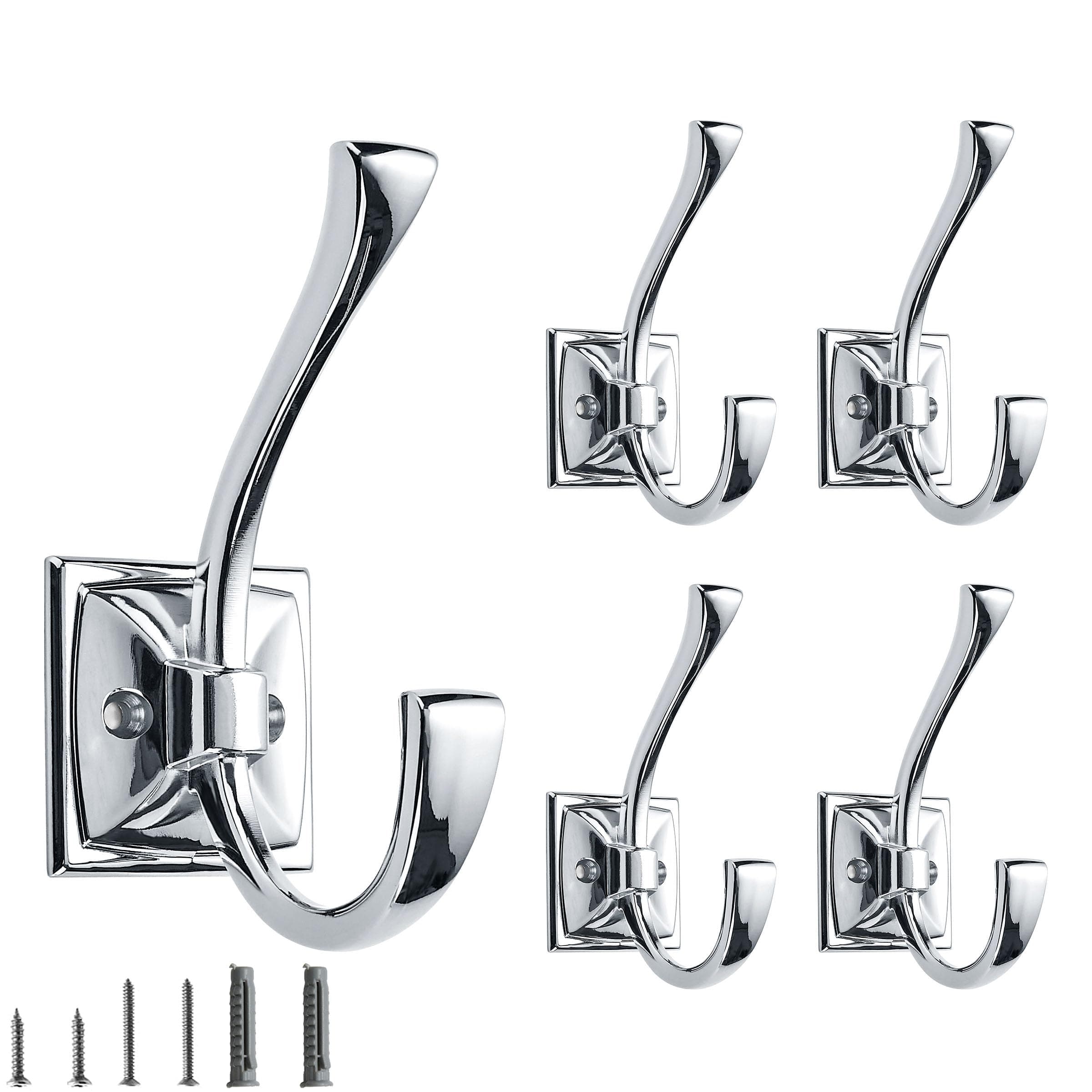 5 Pack Decorative Heavy Duty Towel Hooks for Hanging Robe Double Polished Chrome Coat Hooks Wall Mounted with Screws for Key, Towel, Bags, Cup, Hat