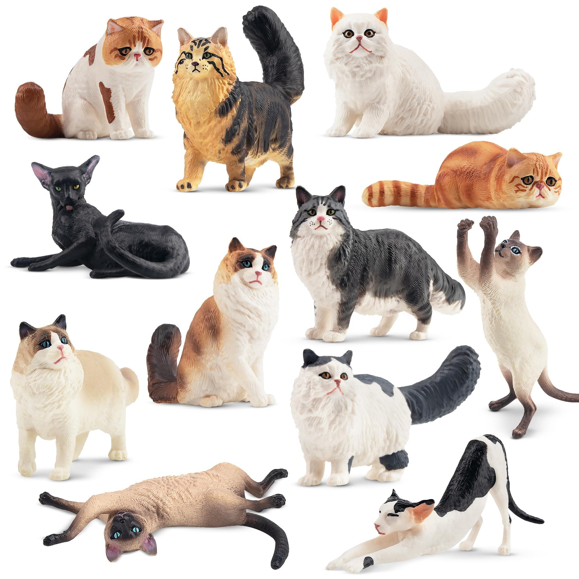 12PCS Realistic Cat Figurines, Plastic Cat Figure, Cat Cake Topper Kitten Toy Easter Egg Birthday Gift for Kids and Children