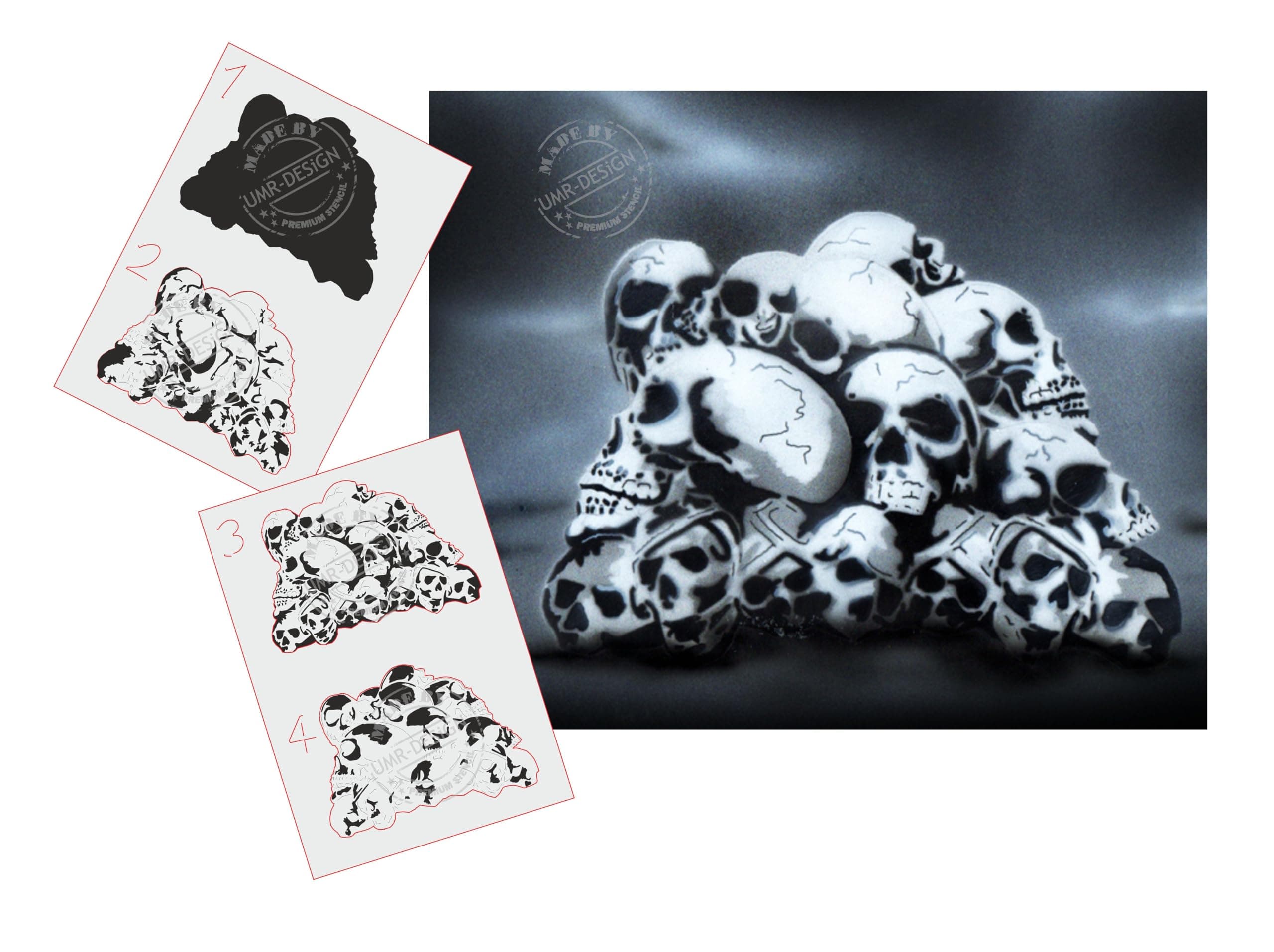 AS-149 Skull heap Airbrushstencil Step by Step Size M