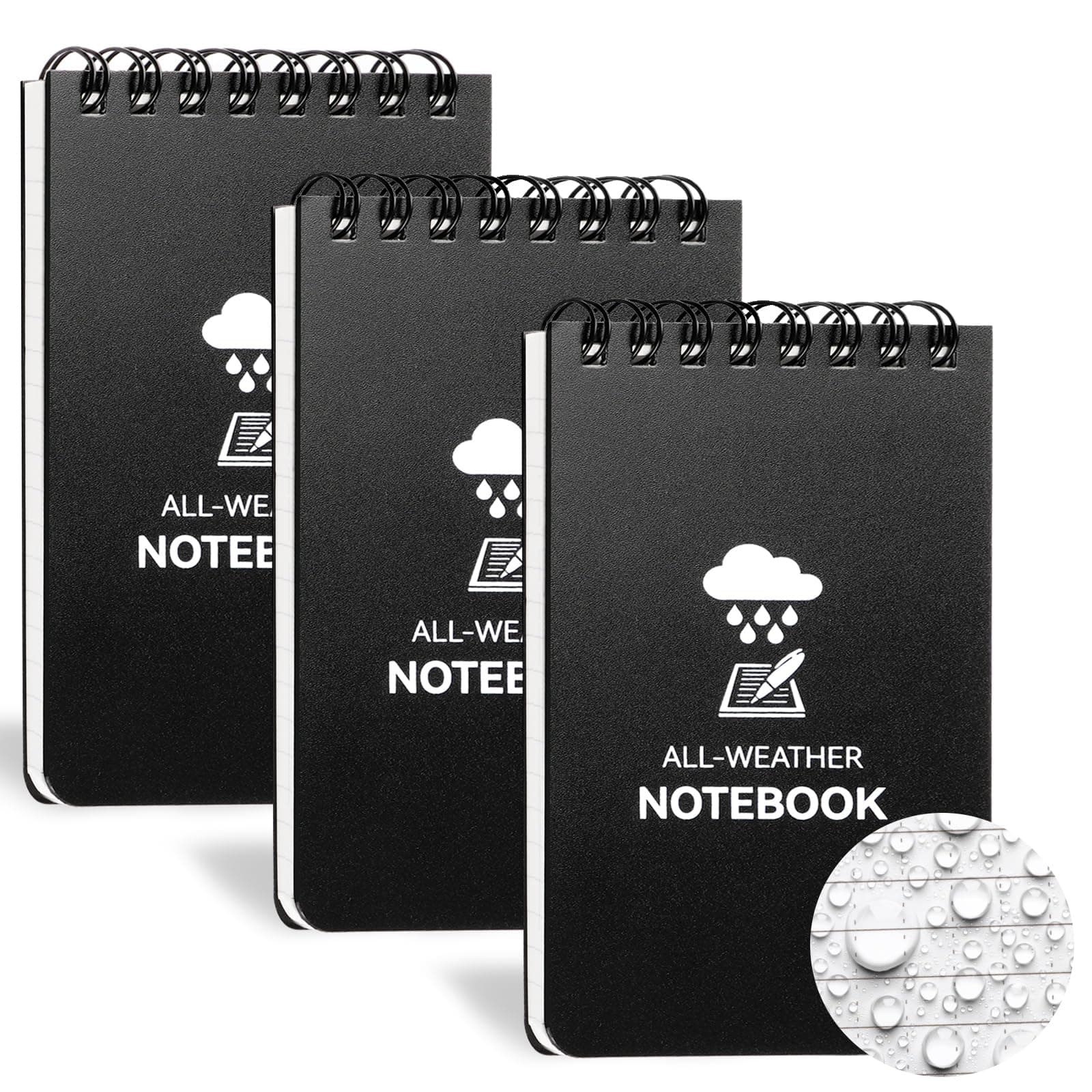 COIDEA 3 Pack Waterproof Notebook, 3 x 5 Pocket Notepad, All Weather Small Pocket Notebook Paper, Mini Spiral Notepad Police Notepad 100 Lined Pages for Outdoor Office