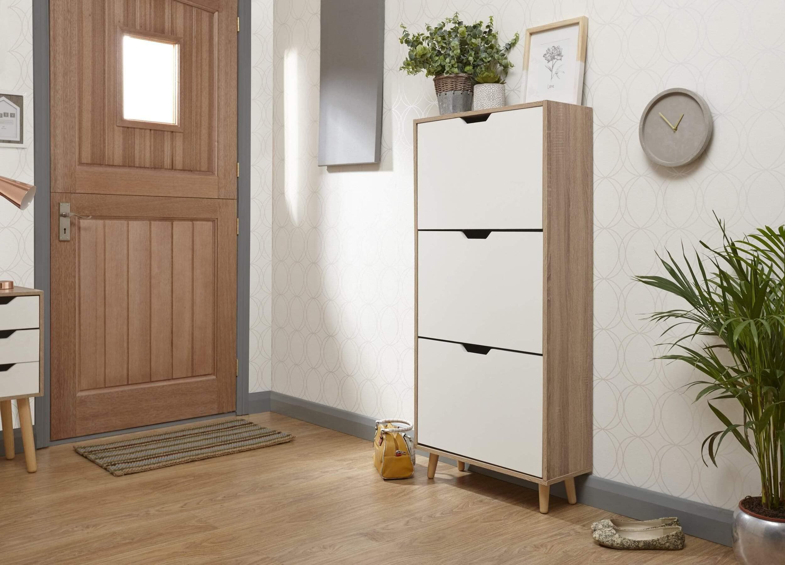 Home Source Stockholm Two & Three Tier Shoe Cabinets - White & Oak