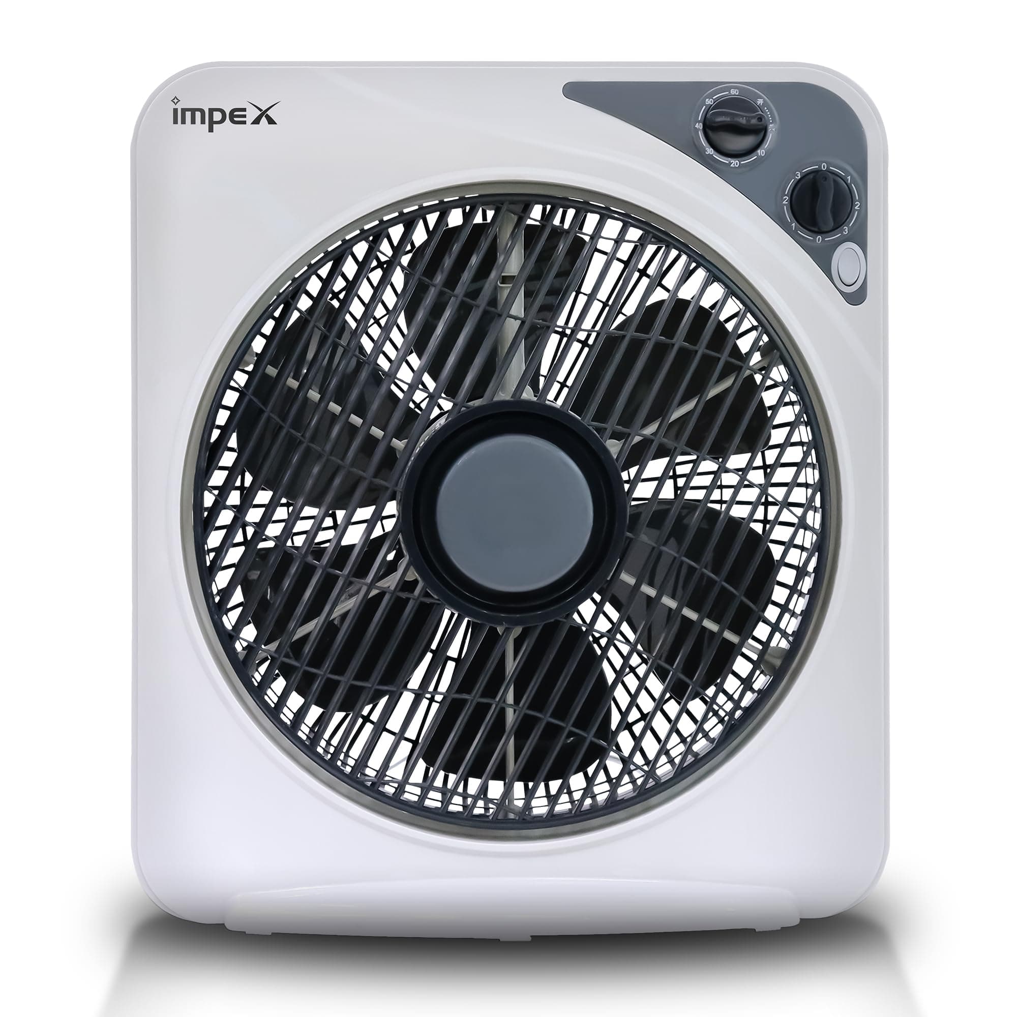 Impex Box Fan With 3 Speed Modes, 60-Minute Timer, Copper Motor, Strong Safety Grill Guard, AC 220-240V, Strong Safety Grill Guard for Childs Protection (12 Inch Box Fan)