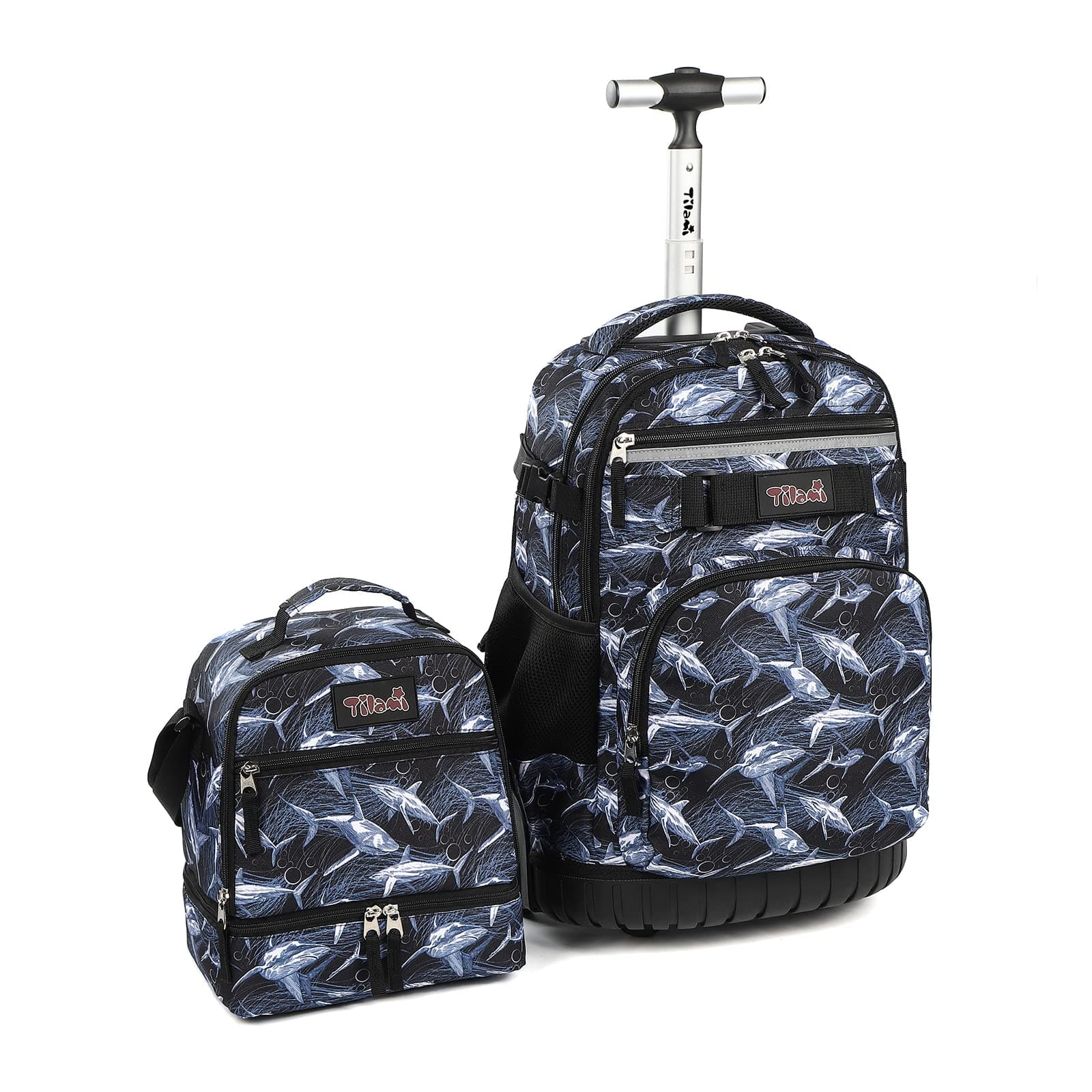 Tilami Rolling Backpack 22 inch with Lunch Bag Wheeled Laptop Backpack, Shark