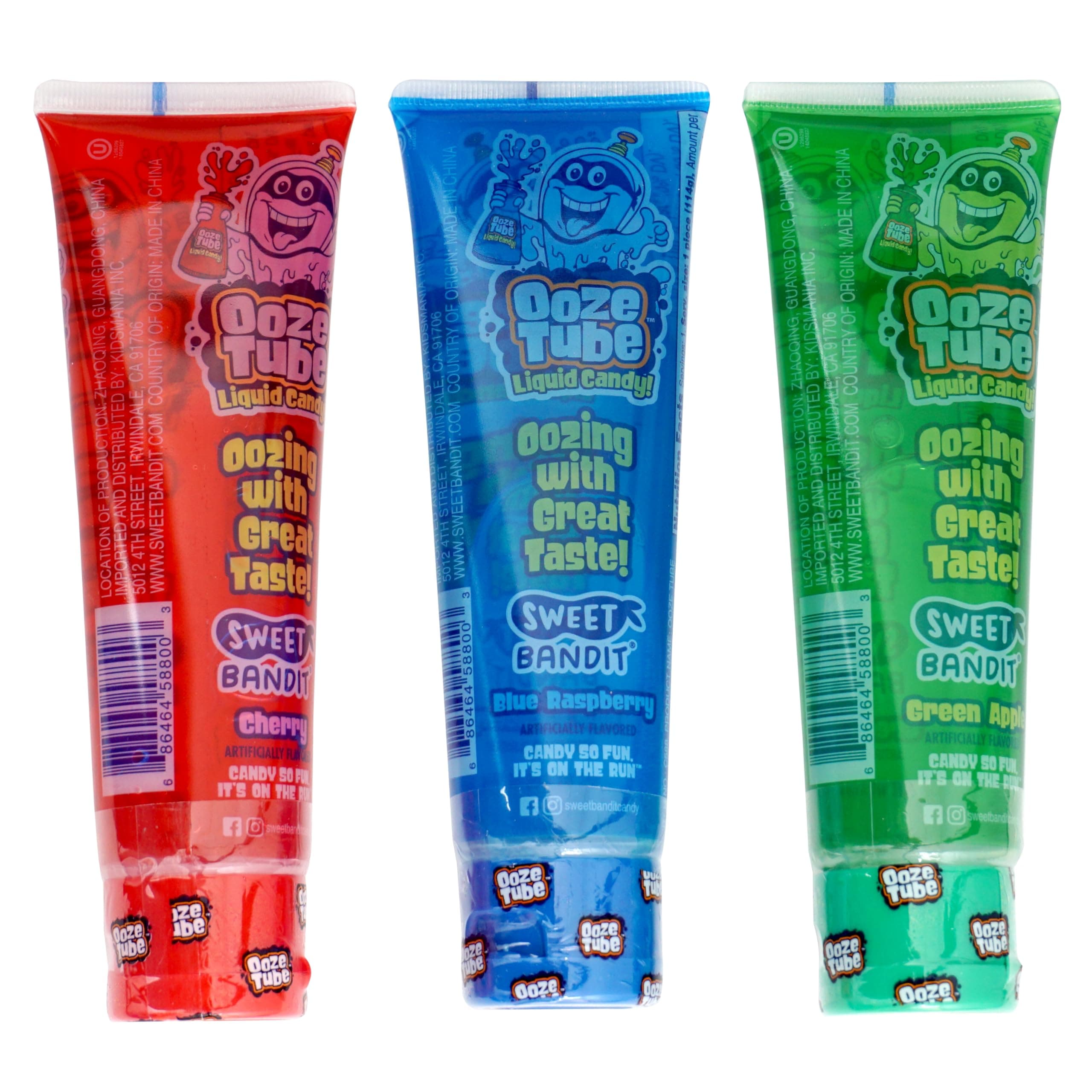 Ooze Tube Liquid Candy Assorted Flavors, 4 Ounce Each (Pack of 3 Flavors) Green Apple, Blue Raspberry, Cherry