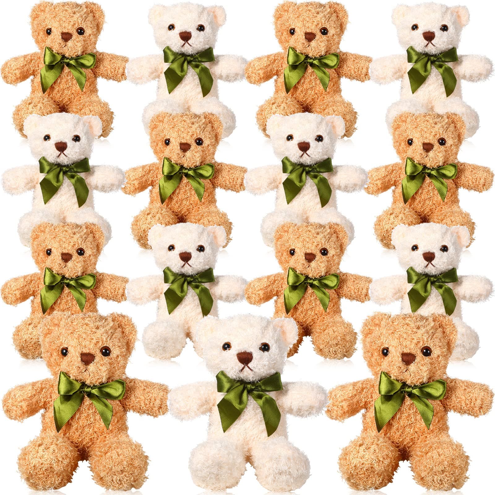 HyDren 18 Pack Bear Stuffed Animal Bulk 10 Inch Small Plush Stuffed Bears Toy with Bow Tie for Baby Shower Birthday Gift Party Favors, Beige, White