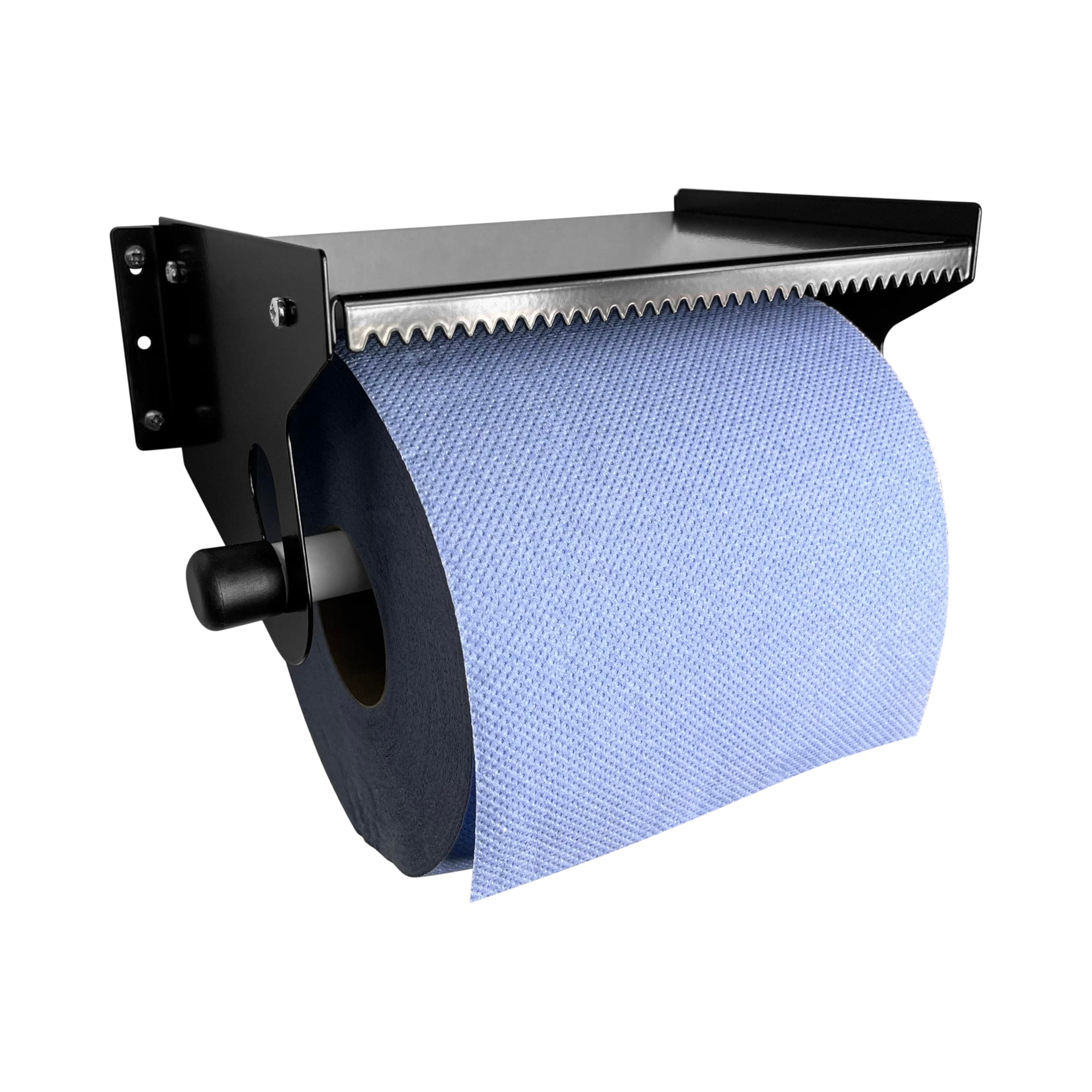 Blue Roll Holder and Paper Towel Holder - Wall Mounted Black Brushed Steel Dispenser - Heavy Duty Metal Holder for Kitchen, Garage, Workshop or Restaurant