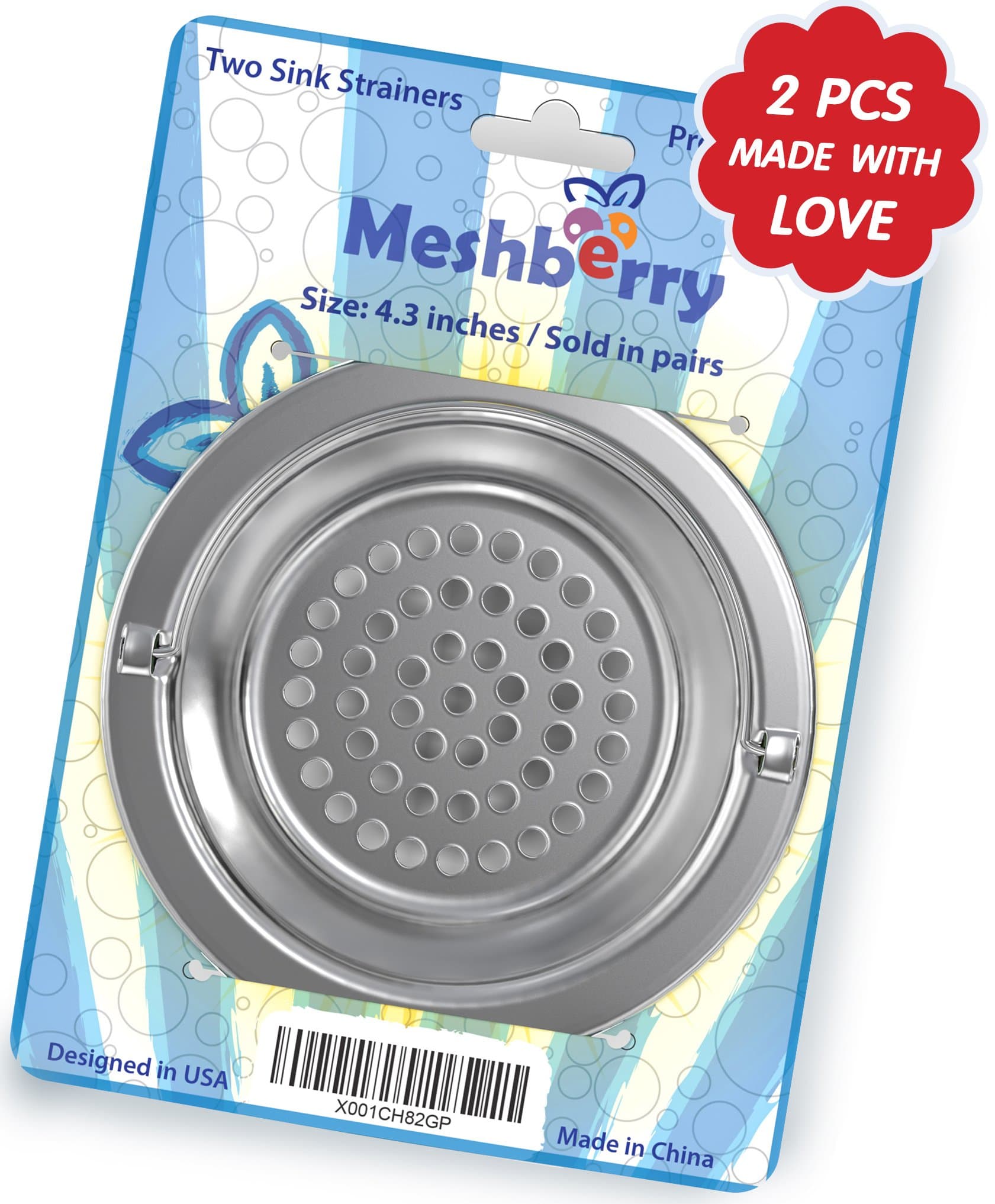 Stainless Steel Kitchen Sink Strainer & Prevent Clogging Set of 2 Large Wide Rim 4.3"