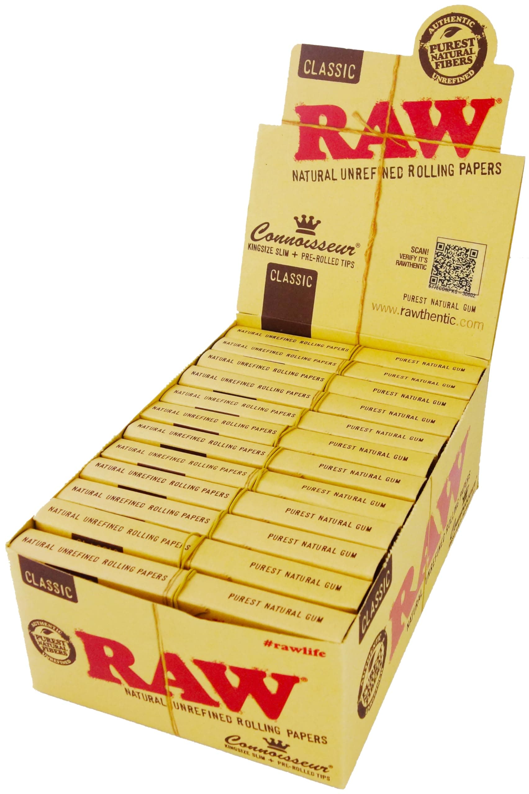 Classic Connoisseur King Size Slim with Tips Rolling Paper Full Box of 24 Packs