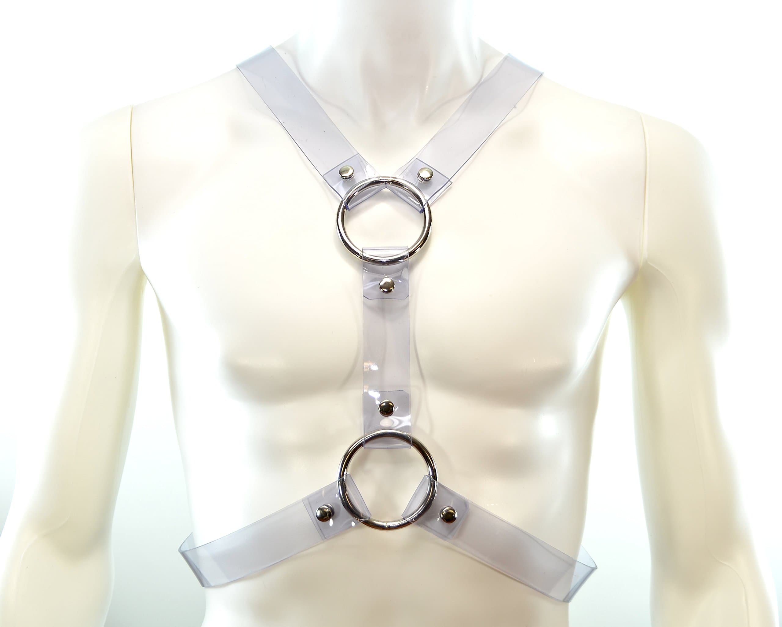 Men's Clear Chest Harness Vinyl Vertical Ring 4 Strap By Velvetcrow USA