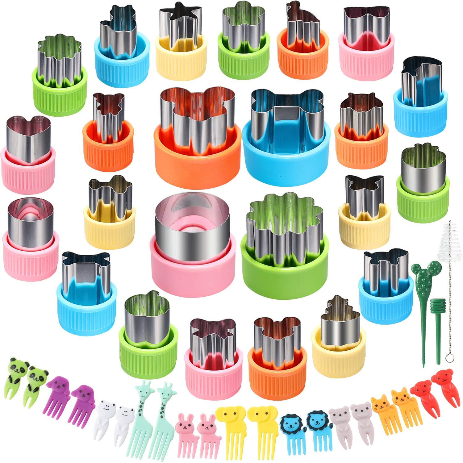 24 pcs Vegetable Cutter Shapes Sets Cookie Cutters Fruit Stamps Mold with 20 pcs Food Picks and Forks for Kids