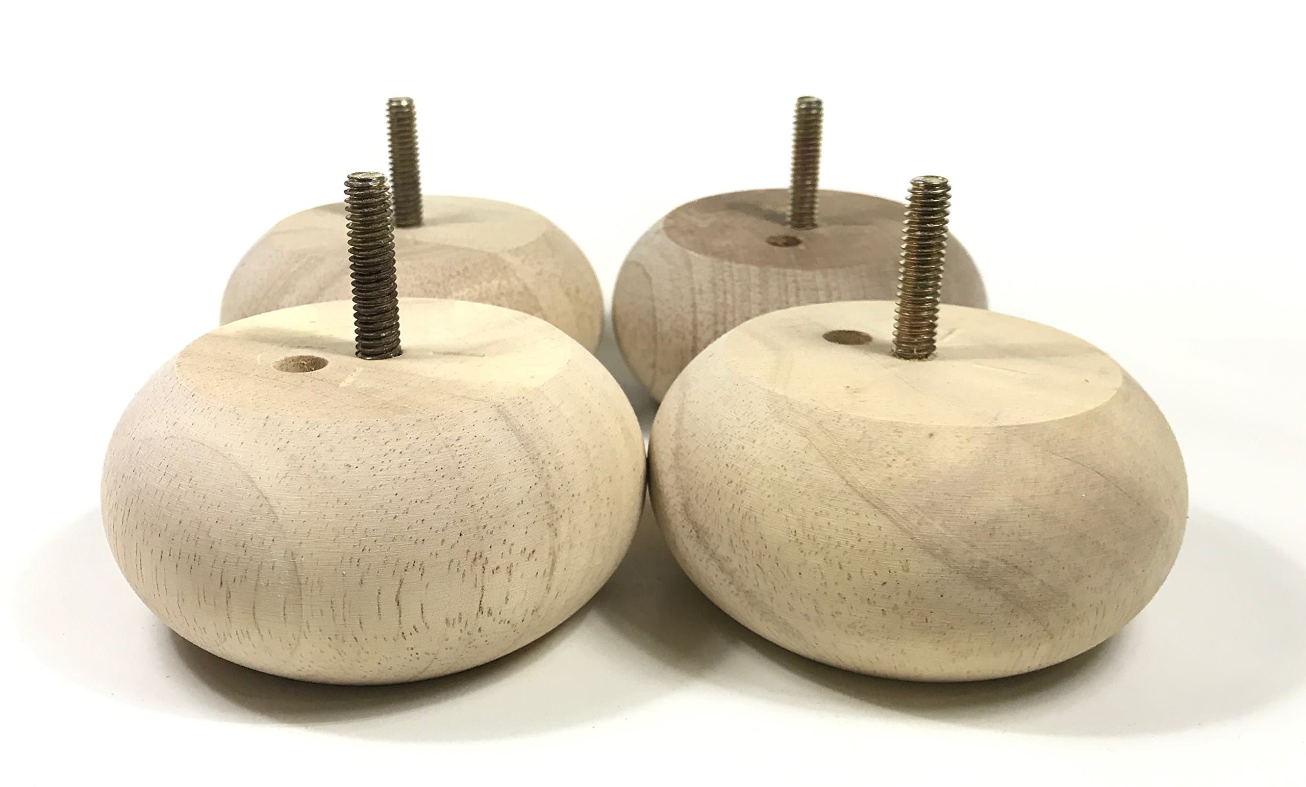 Bun Feet 2" tall x 3-3/4 Diameter (set of 4, unfinished) with std. 5/16 hanger bolts