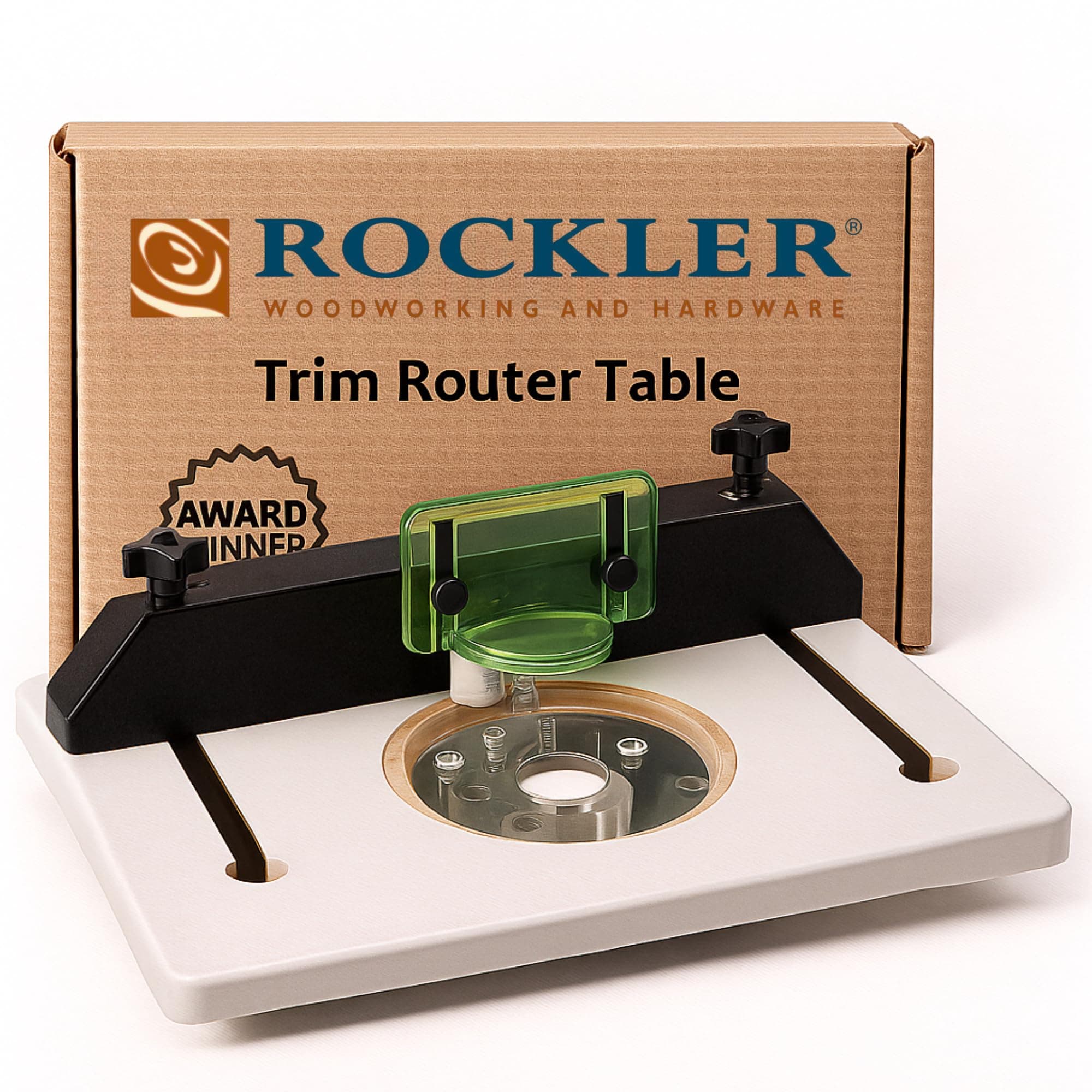 Rockler Trim Router Table – Adjustable Table Router w/Pre-Drilled Holes on Back - Router Table w/High-Visibility Bit Guard, 1/4" Thick Acrylic Base – Router Tools for Woodworking