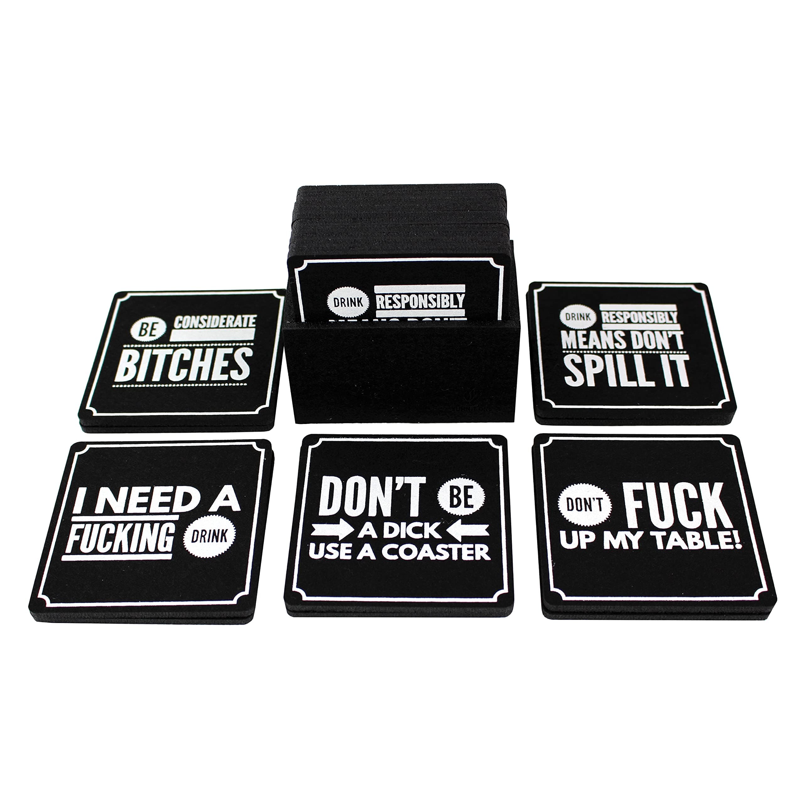 Summit One Funny Coasters for Drinks, Set of 10 (4 x 4 Inch, 5mm Thick) - Bar Accessories for The Home Bar Set, Absorbent Felt Drink Coasters - Man Cave Accessories