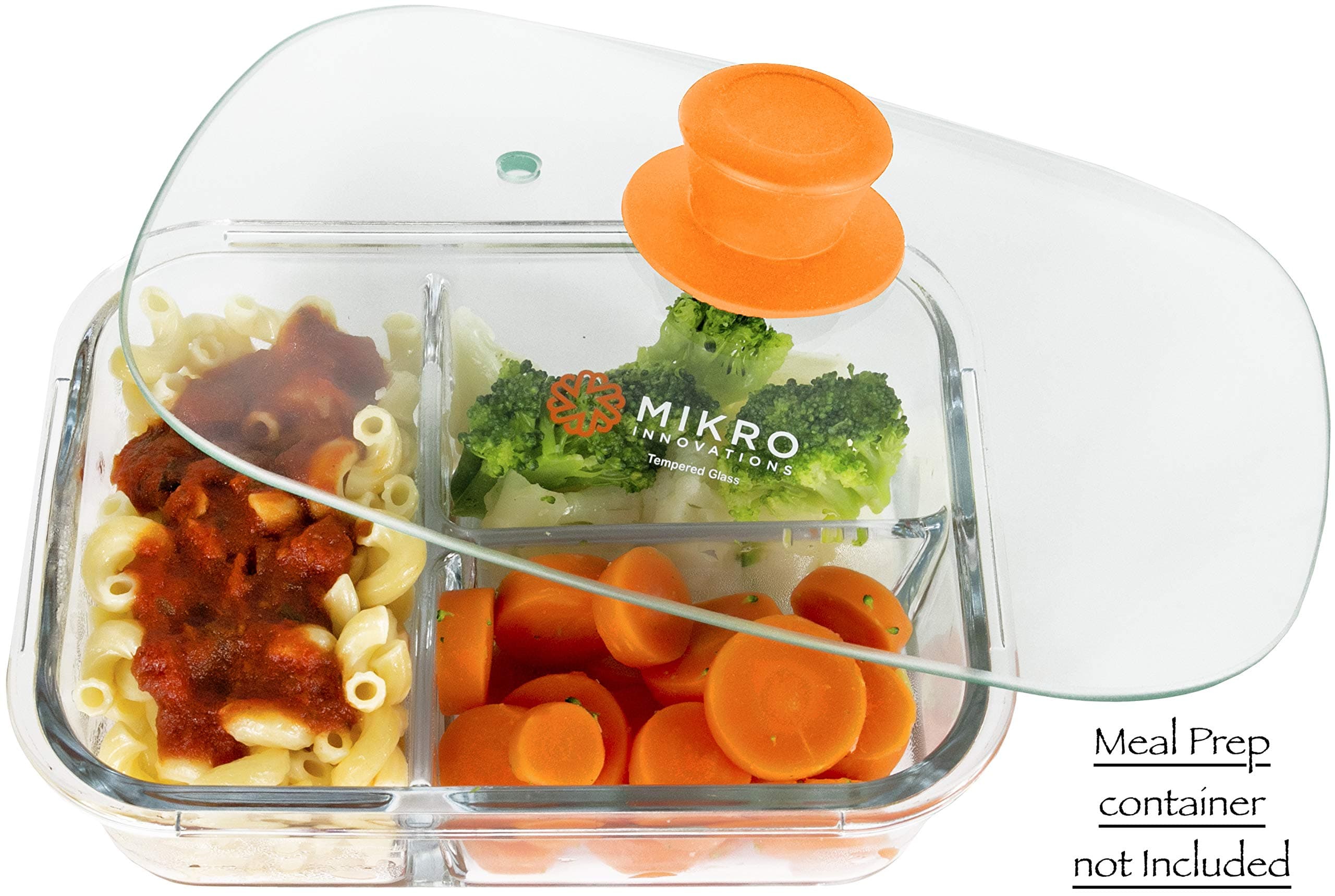 Glass Meal Prep Container Microwave Food Cover – Rectangular Tempered Glass Lid with Vent hole - Microwave and Dishwasher Safe – Easy Grip Silicone Knob - Orange