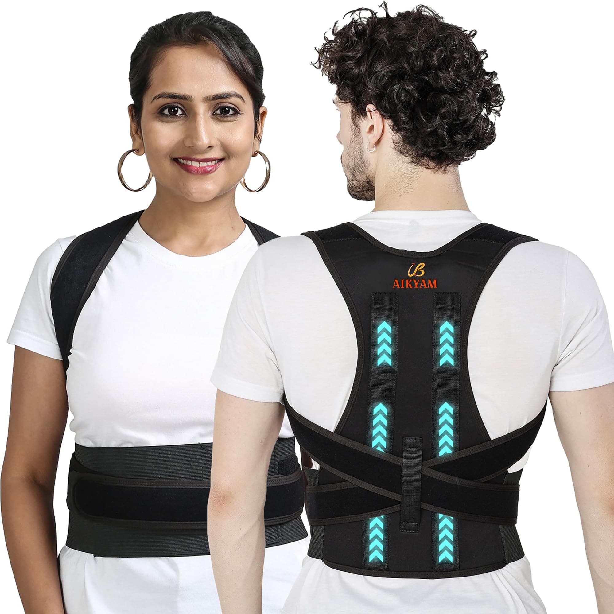 AIKYAM Posture Corrector for Men and Women - Back Support Belt | Breathable, Lightweight - Improve Your Posture, Relieve Back Pain ( Waist Size: 30" - 44"/ 76.22 cms - 111.76 cms) Nylon