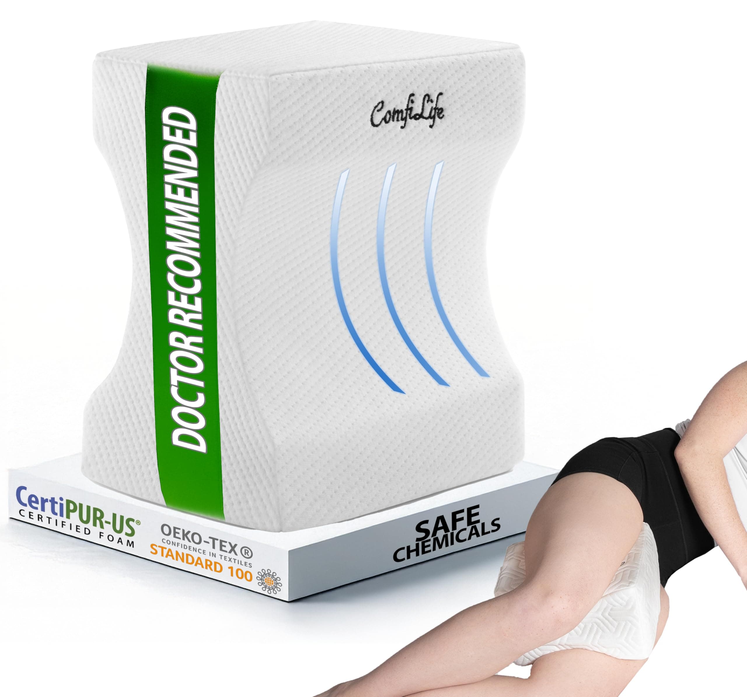 ComfiLife Orthopedic 100% Memory Foam Knee Pillow for Sciatica Relief, Back Pain, Hip Pain, Pregnancy and Joint Pain