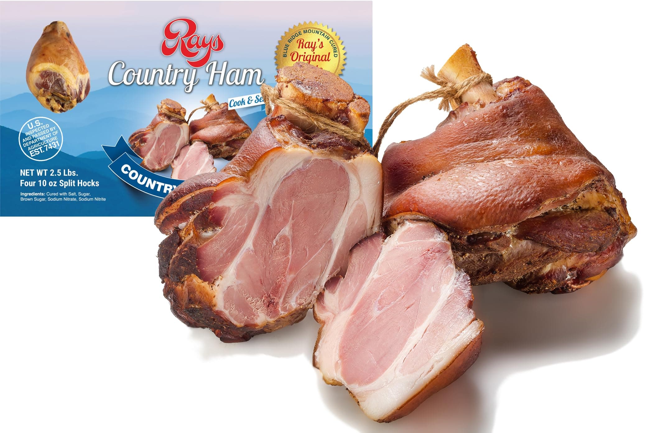 Rays Country Ham Hocks (2.5 lb / 4 × 10 oz Split Hocks) – The Real Thing, Blue Ridge Mountain Dry-Cured – Rich Ham Flavor, Perfect for Country & Gourmet Cooking