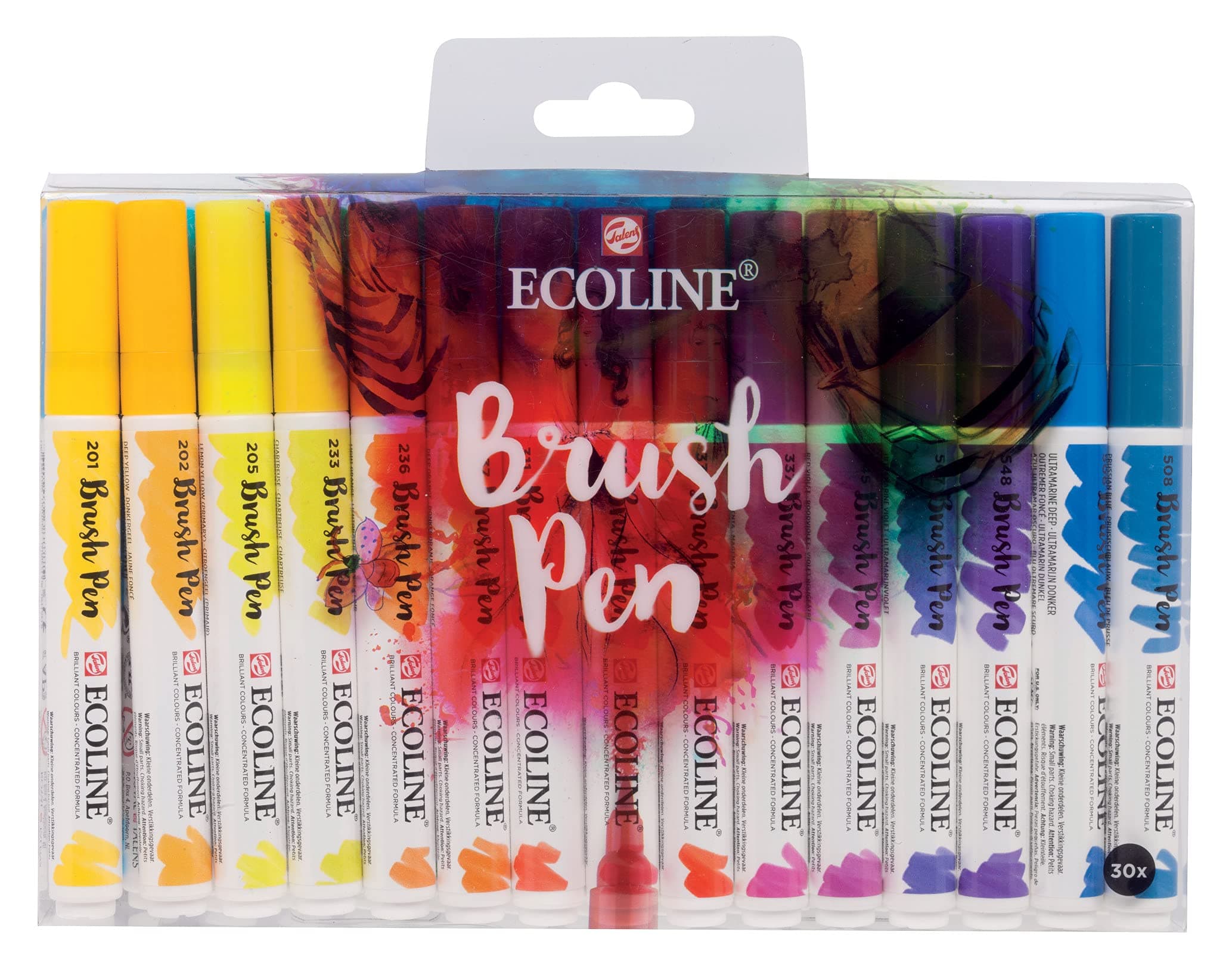 Ecoline Brush Pen Set of 30 Liquid Watercolour Pencils - Basic Tones | Mixable Brush Pens for Hand Lettering, Drawing and Crafts