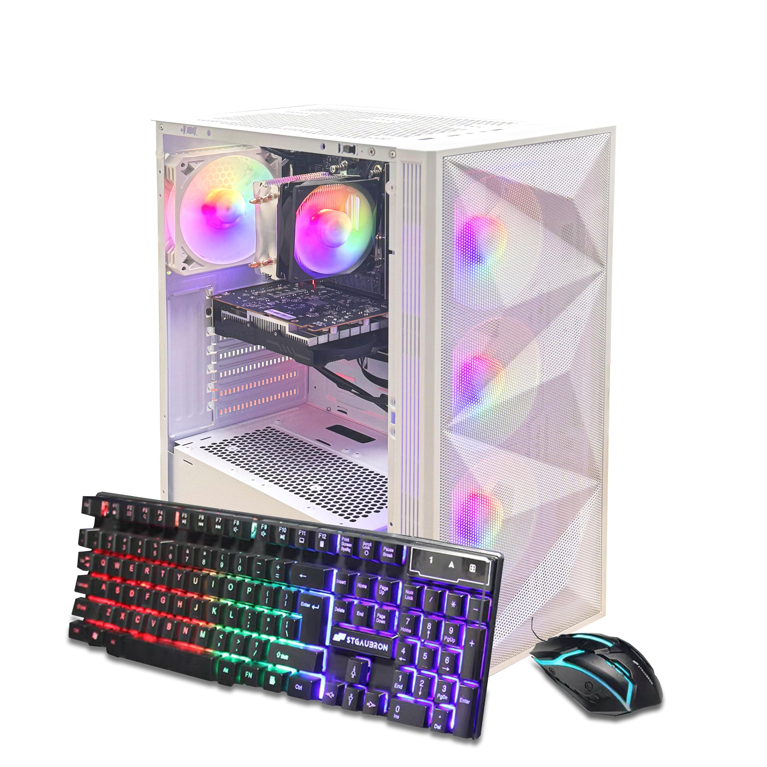 STGAubron Gaming PC Desktop Computer, AMD Ryzen 5 5600GT up to 4.6G, Radeon RX 6500 4G, 16G DDR4, 1T SSD, WiFi 6 & BT 5.2, RGB Fan x4, Windows 11 Home,White