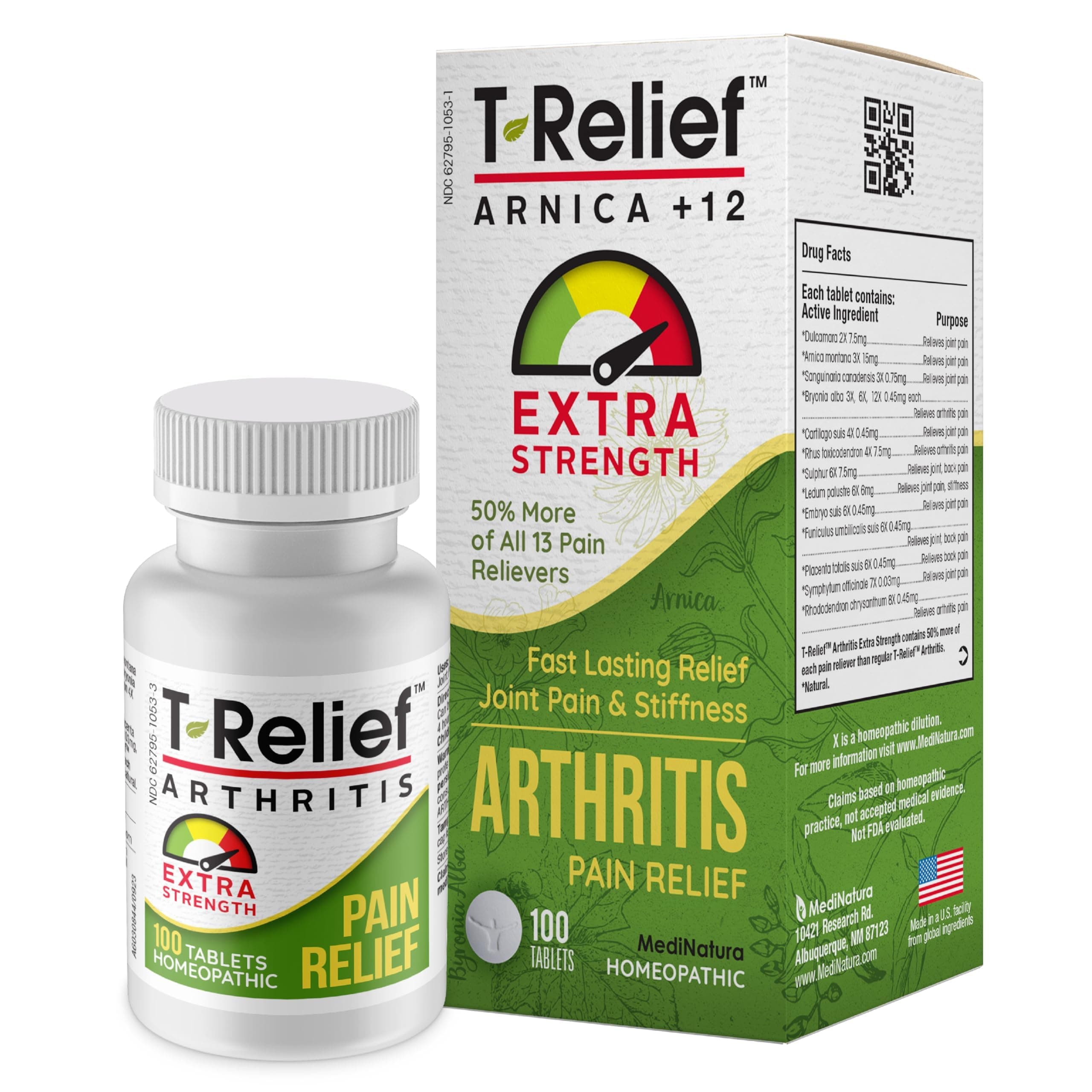 MediNatura T-Relief Arthritis Pain Relief Tablets, 100 Tablets