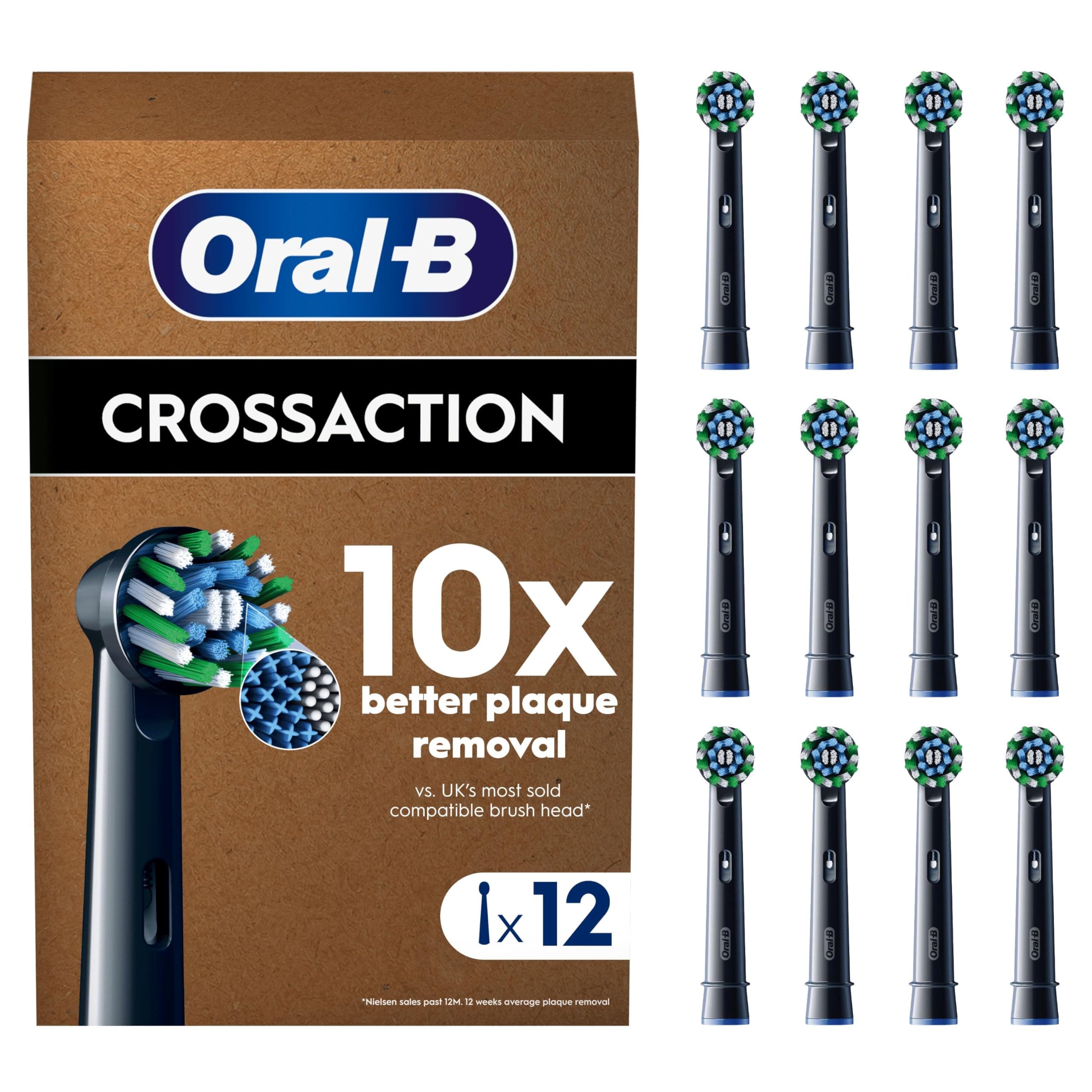Oral-B Pro Cross Action Original Electric Toothbrush Head, X-Shape and Angled Bristles for Deeper Plaque Removal, Pack of 12 Toothbrush Heads, Suitable for Mailbox, Black