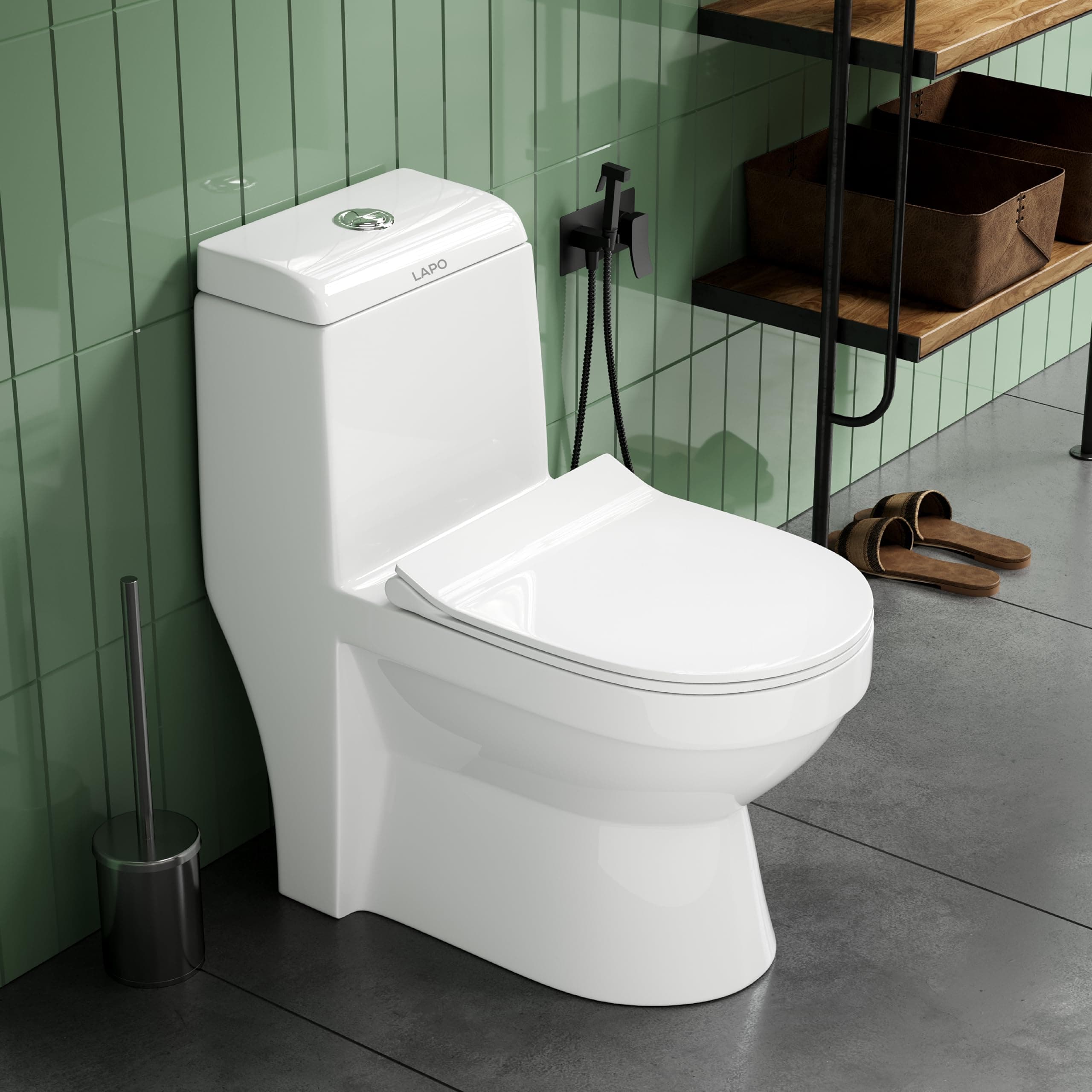 LAPO Ceramic European Toilet/Commode with Dual Flush Systems | Soft Close Toilet Seat | Floor Mounted | Water Saving | S Trap Outlet Clog Preventing Design | 10 Year Guarantee (White-9 Inch) โ GLX