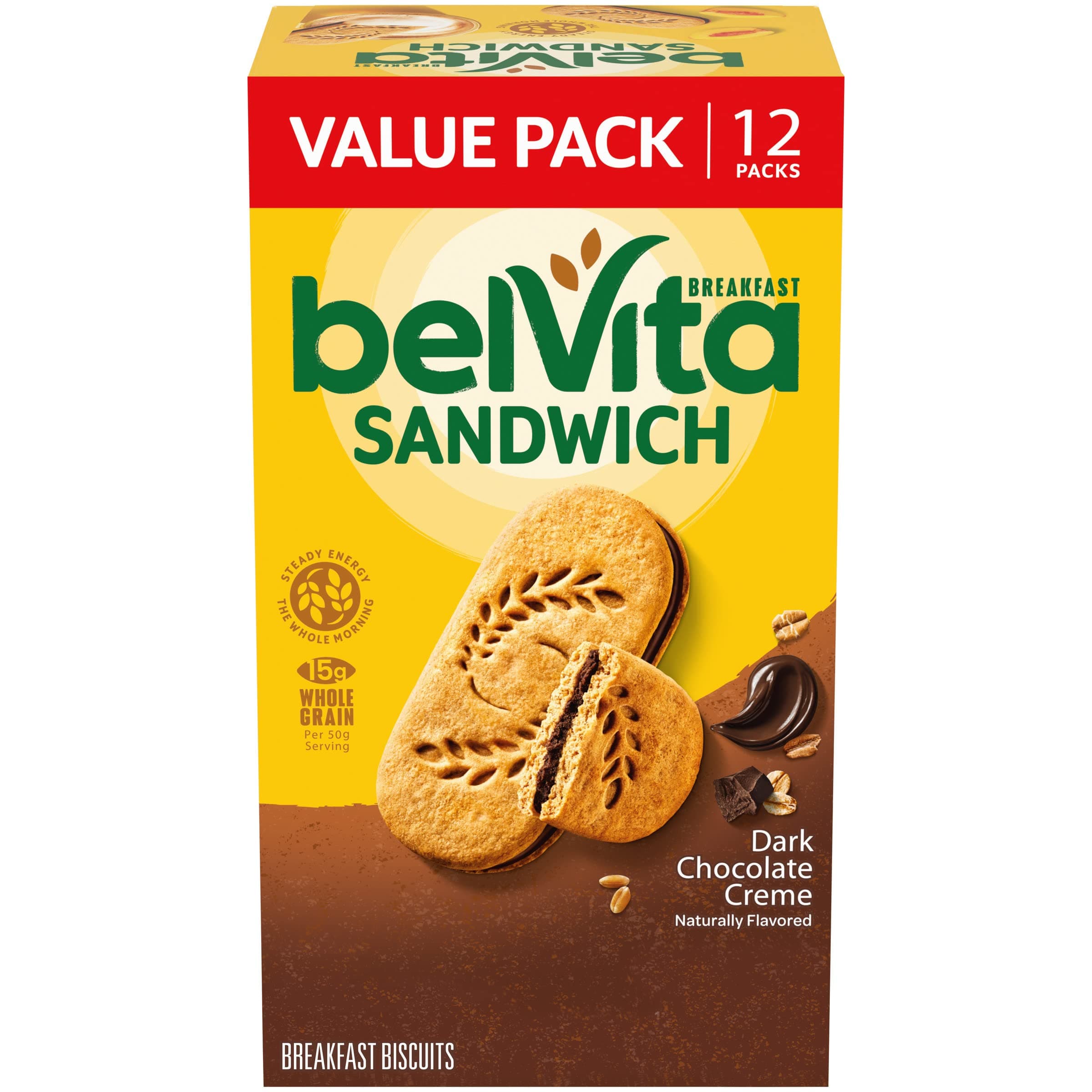 Breakfast Bar Biscuit Sandwiches, Dark Chocolate Creme, Value Pack, 12 Packs (2 Biscuits Per Pack)