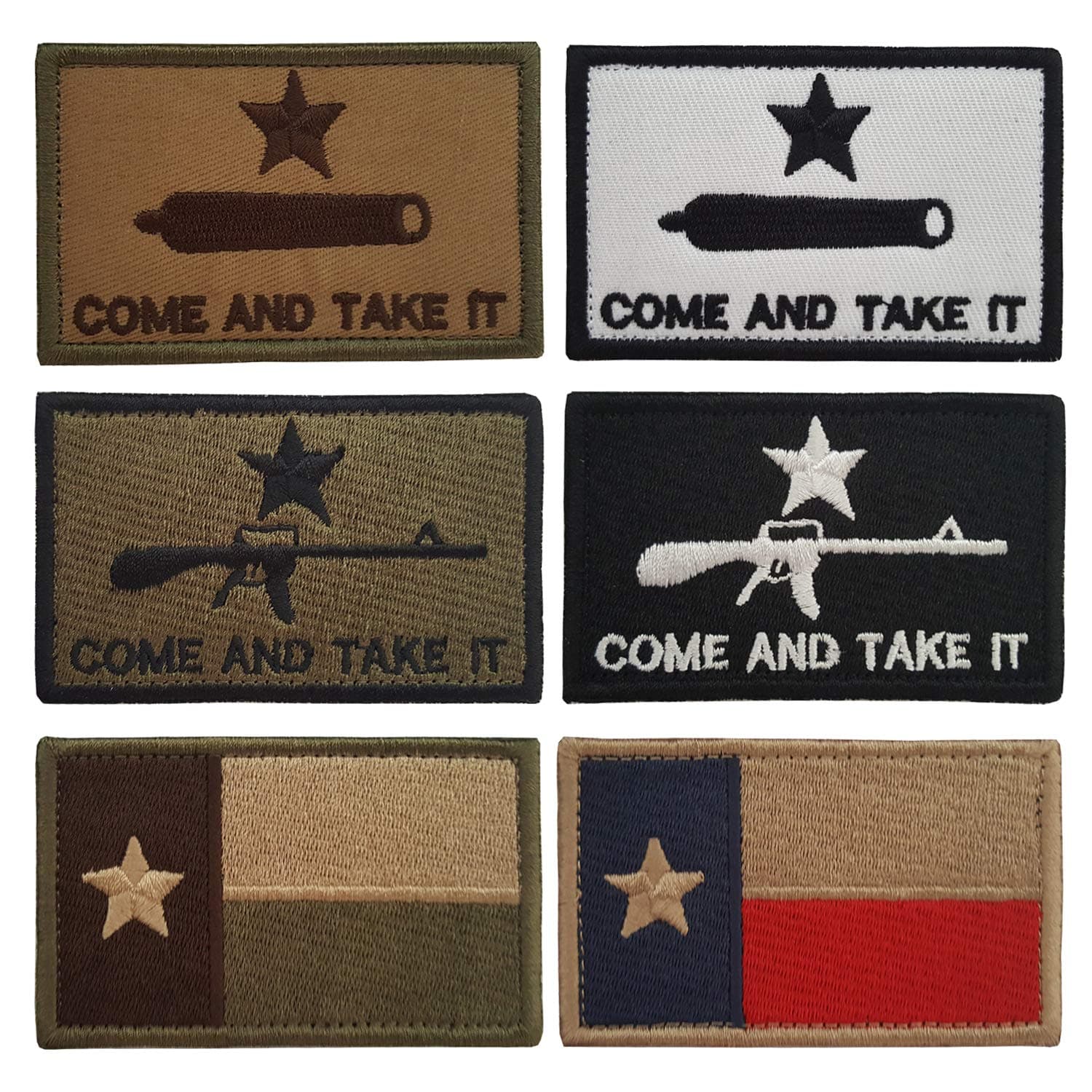 Lightbird6 PCS Come and Take It & Texas State Flag Tactical Patches, High Density Embroidered Military Morale Decorative Patch