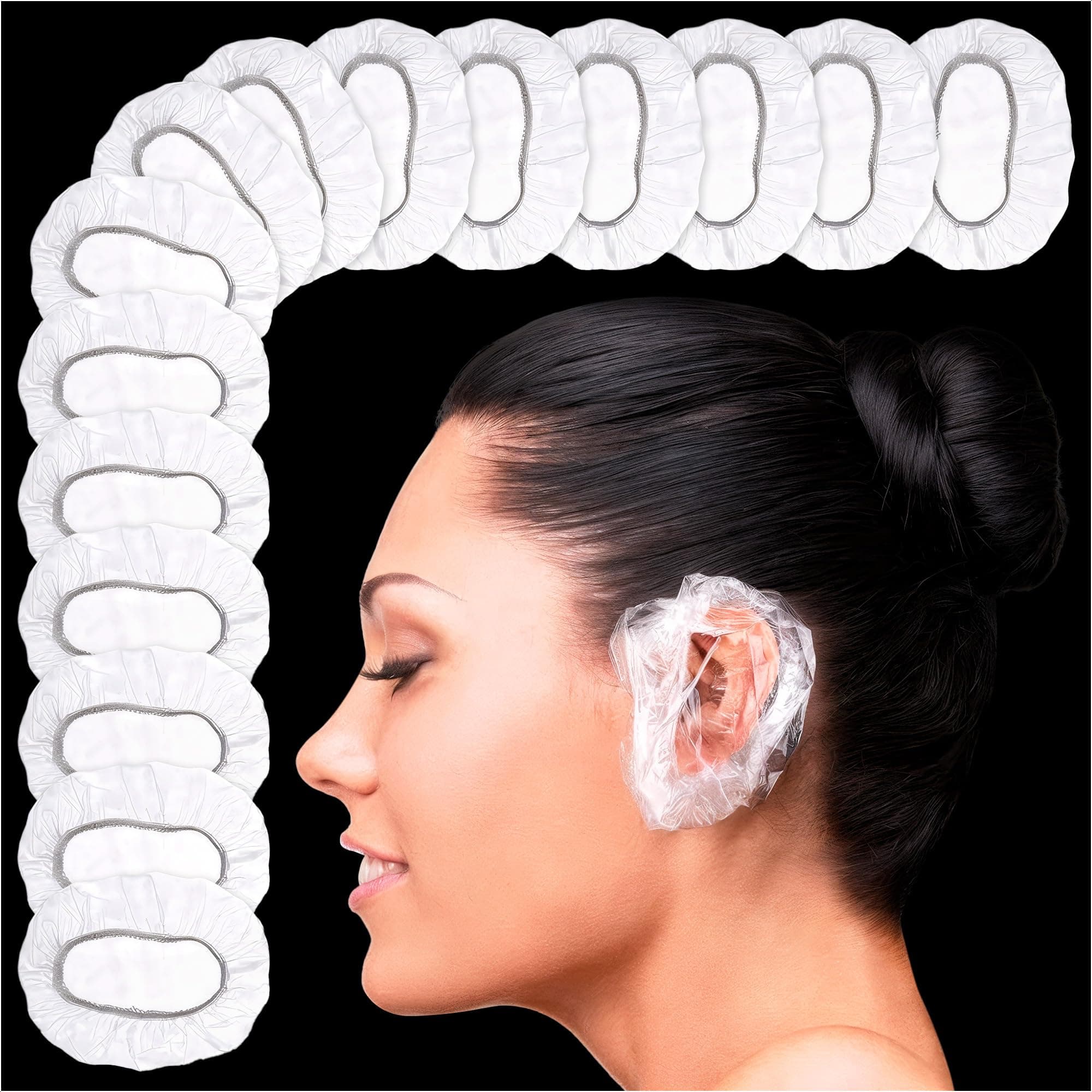 200 Pcs Ear Shower Caps Disposable, Stretch Up From 1.97" To 4.6" - Lightweight & Disposable Ear Covers for Shower to Protect Ears from Water Splashes - Suitable During Showers, Baths & Hair Coloring