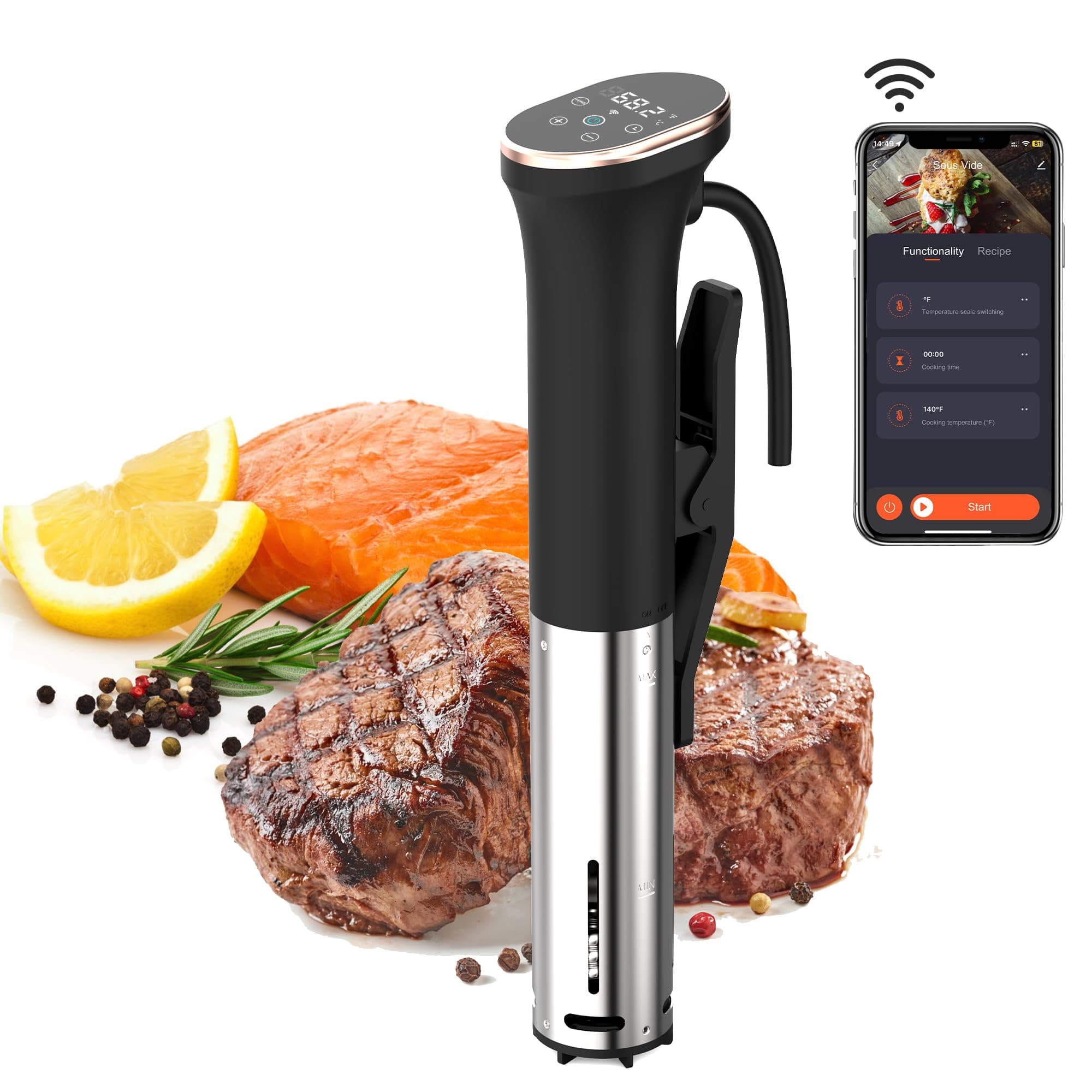 Sous Vide Machine WIFI 1100W Immersion Circulator with Temperature Time LED Display Stainless Steel Touch Control Silent Style for All Groups