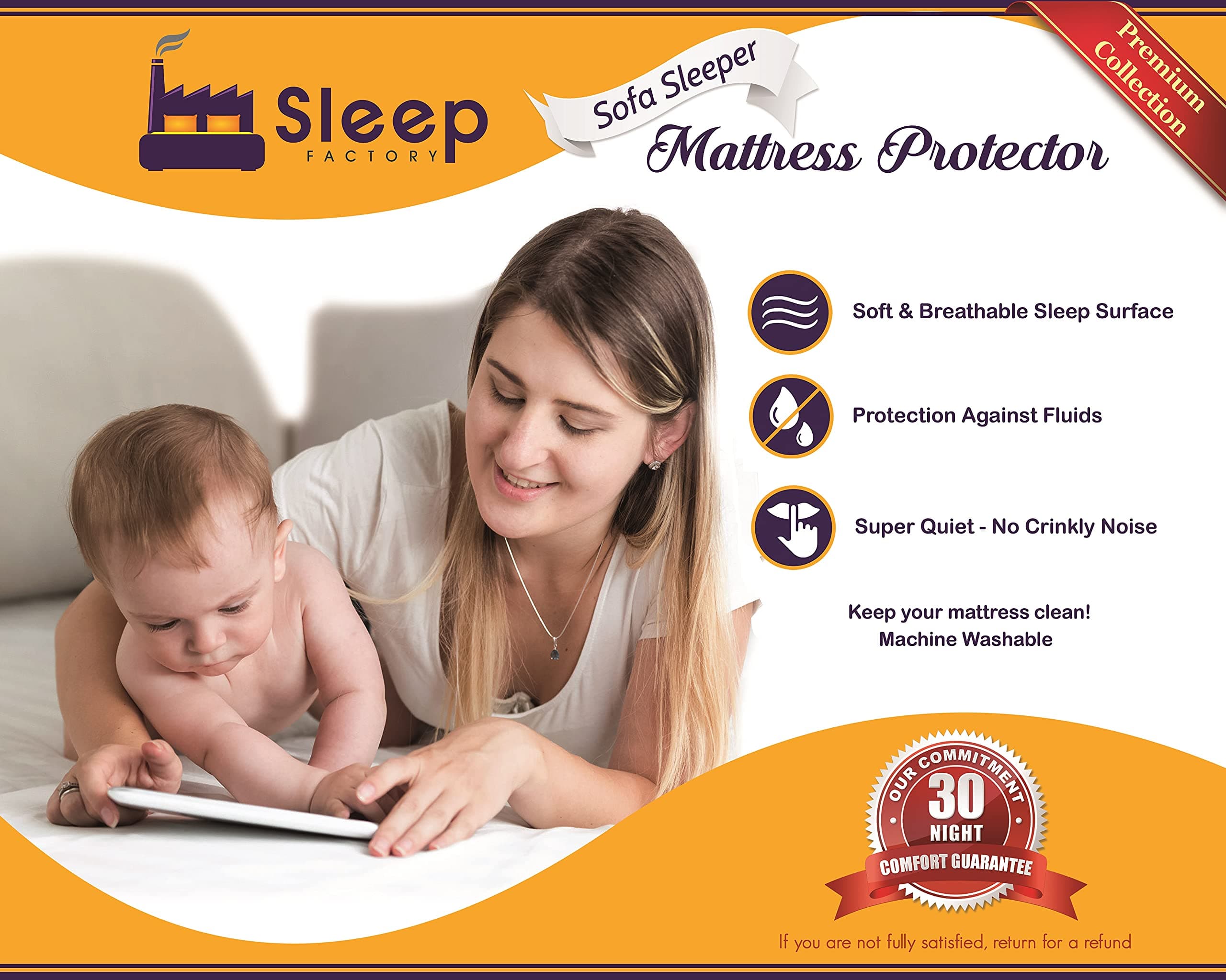 Sleep Factory - Mattress & Sofa Bed Sleeper Protector | Waterproof, Premium 100% Jersey Cotton, King Size (76x80), 6” Depth, White