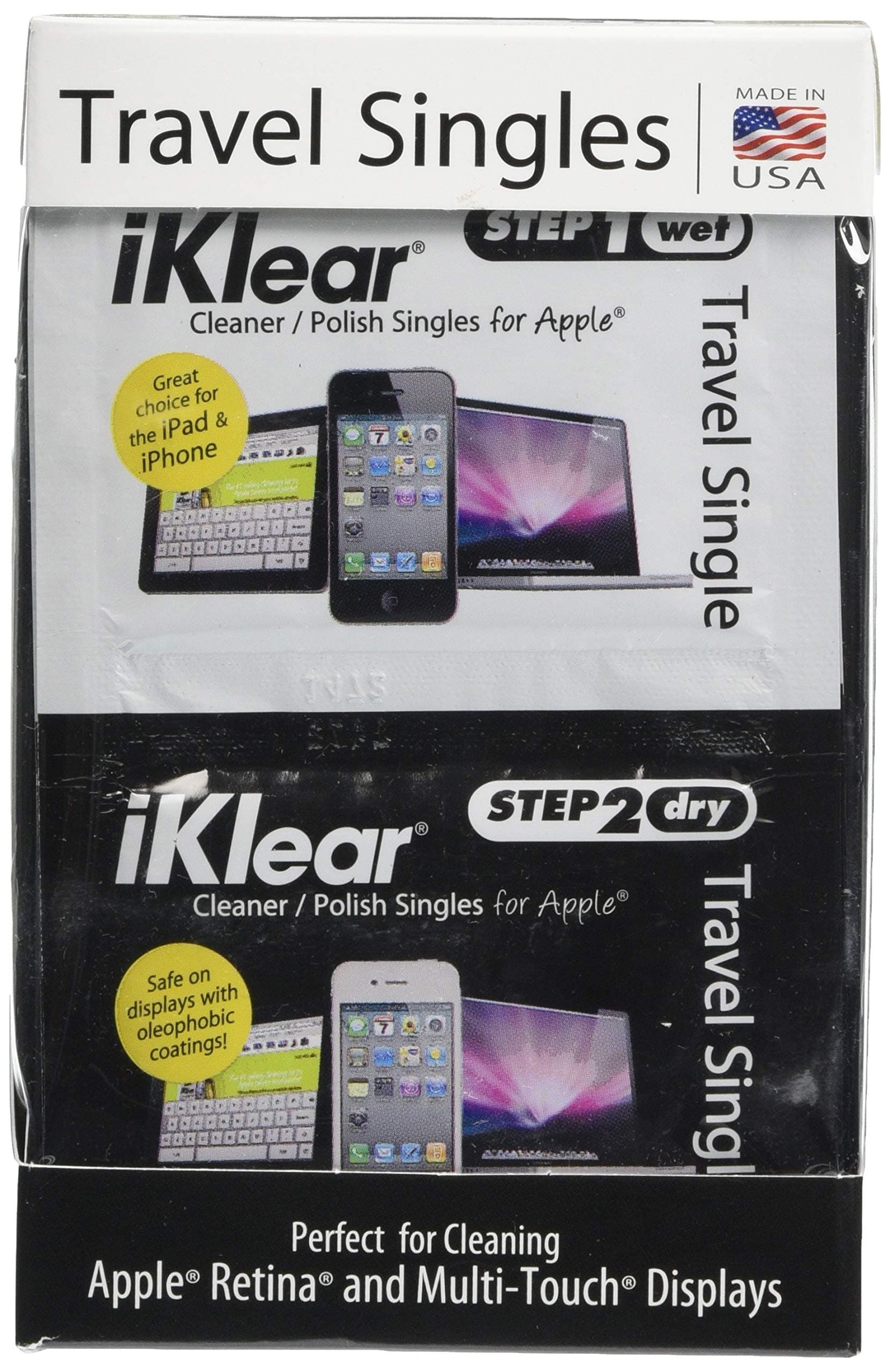 iKlear Travel Singles with Wet and Dry Wipes Plus Microfiber Cloth (iK-SP12)