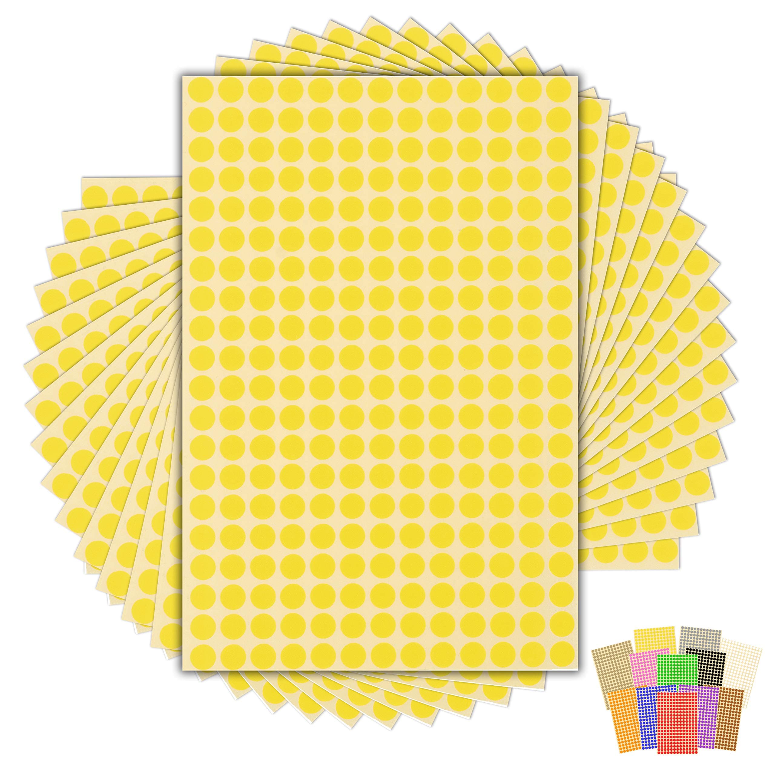 3,900 x Yellow Sticky Dots - 8mm - Round Colour Coding Dot Stickers - 15 Sheets