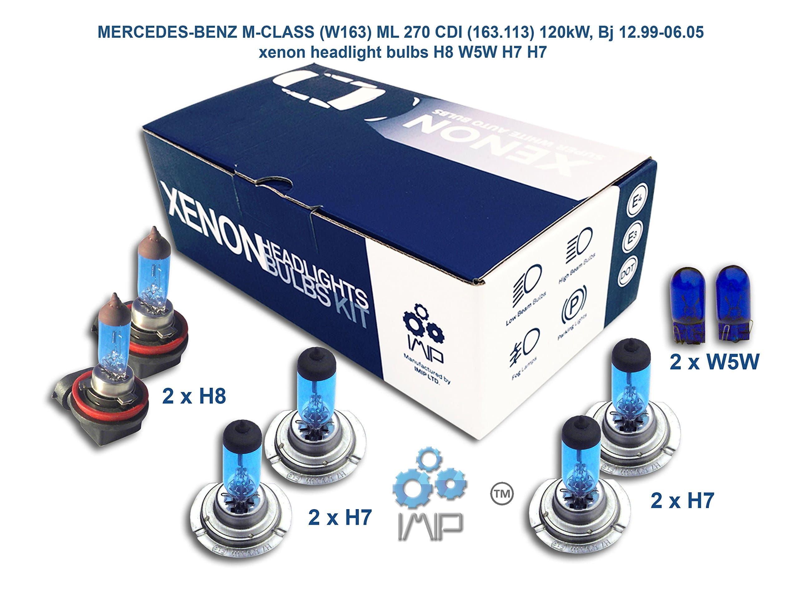 Genius Autoparts Bright Xenon Headlight Bulbs | Easy DIY Headlight Replacement Bulbs Kit, Pairs H8 H7 H7 | High and Low Beam Headlights | Fog Lights Plus Free Side Light Bulbs W5W,(Pack of 3+1)