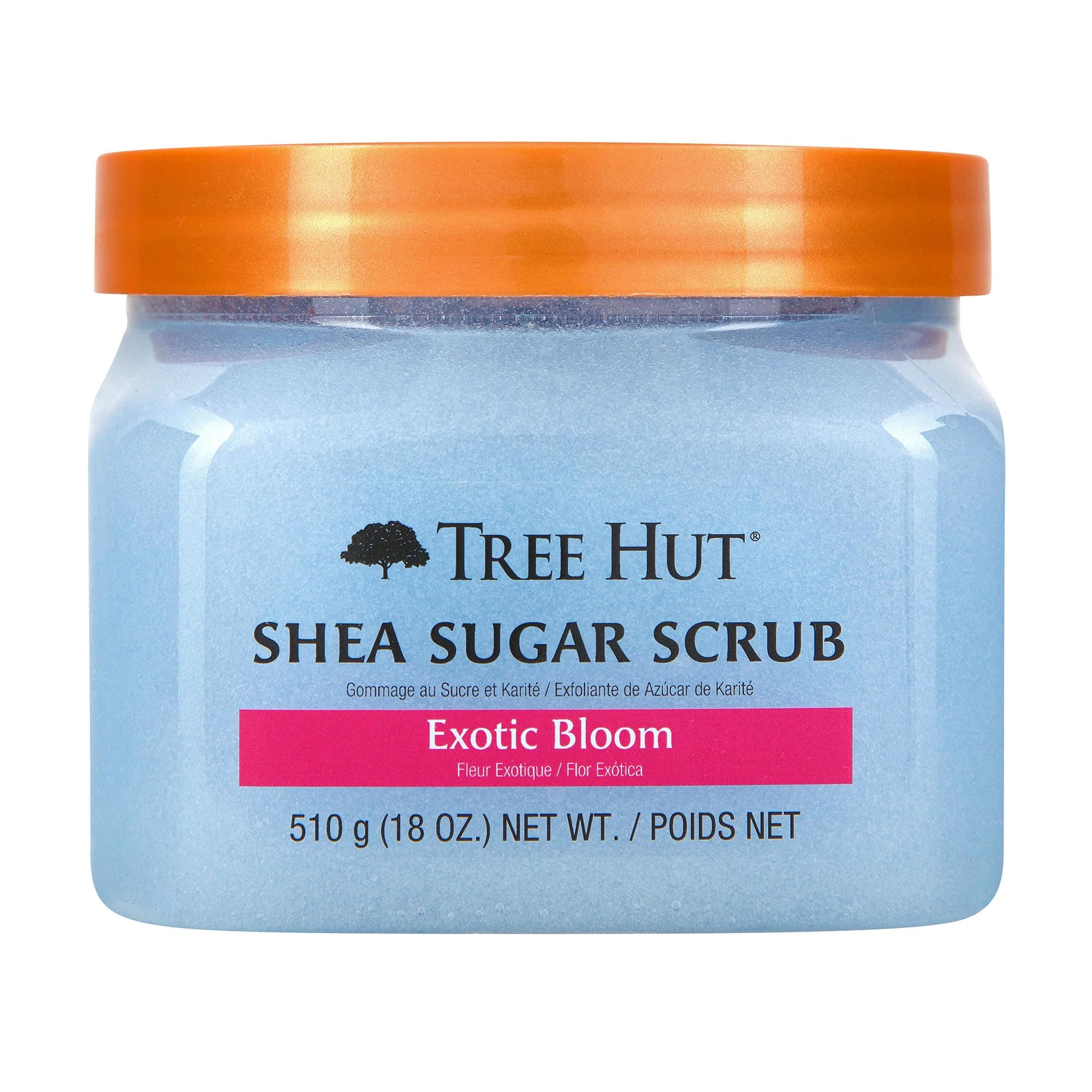 Exotic Bloom Shea Sugar Scrub, Exfoliating, Hydrating & Moisturizing Body Scrub with Shea Butter & Nourishing Essential Oils, Smooth & Soften Skin, 18 oz