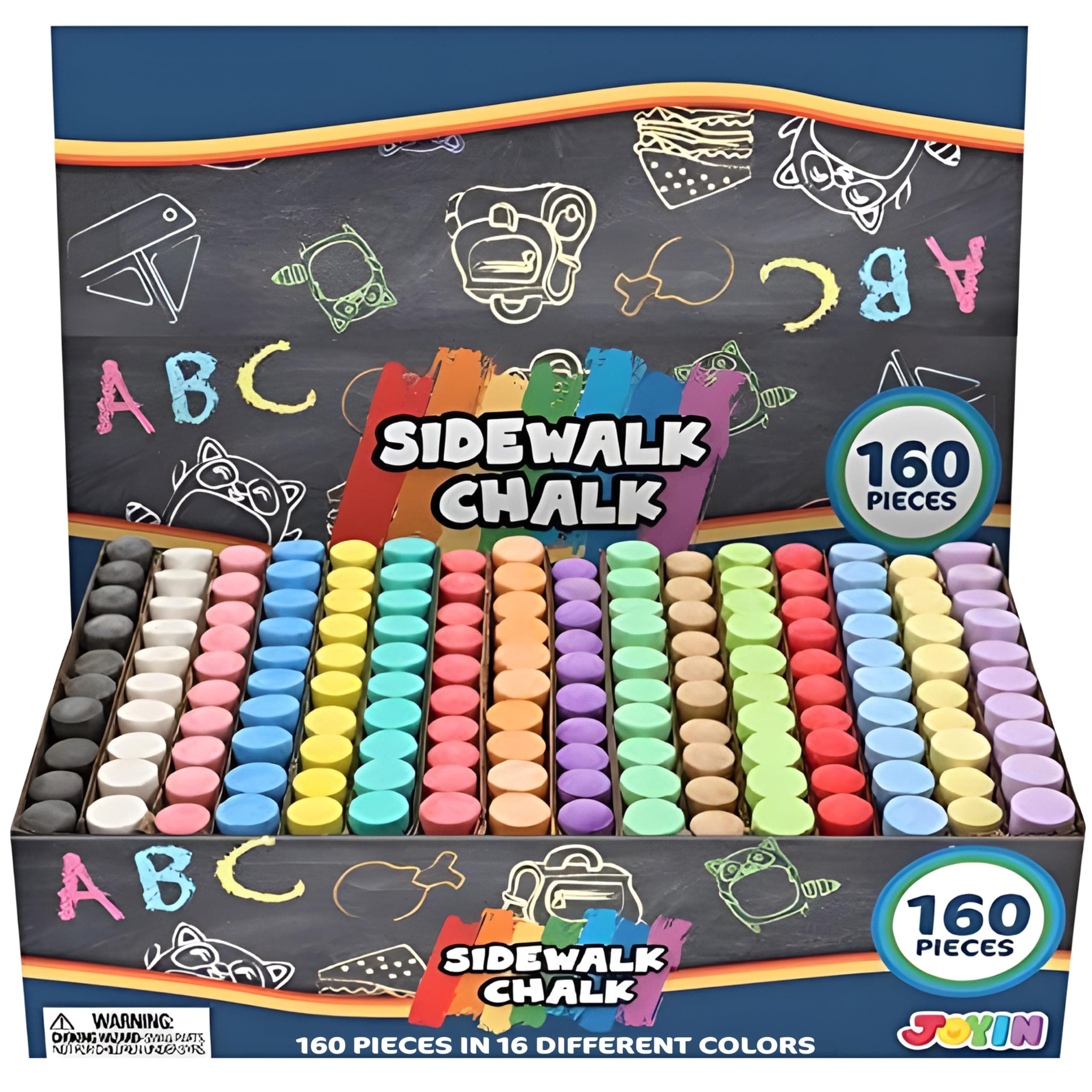 JOYIN 160 PCS Washable Sidewalk Chalks Set Non-Toxic Jumbo Chalk for Outdoor Art Play, Painting on Chalkboard, Blackboard and Playground